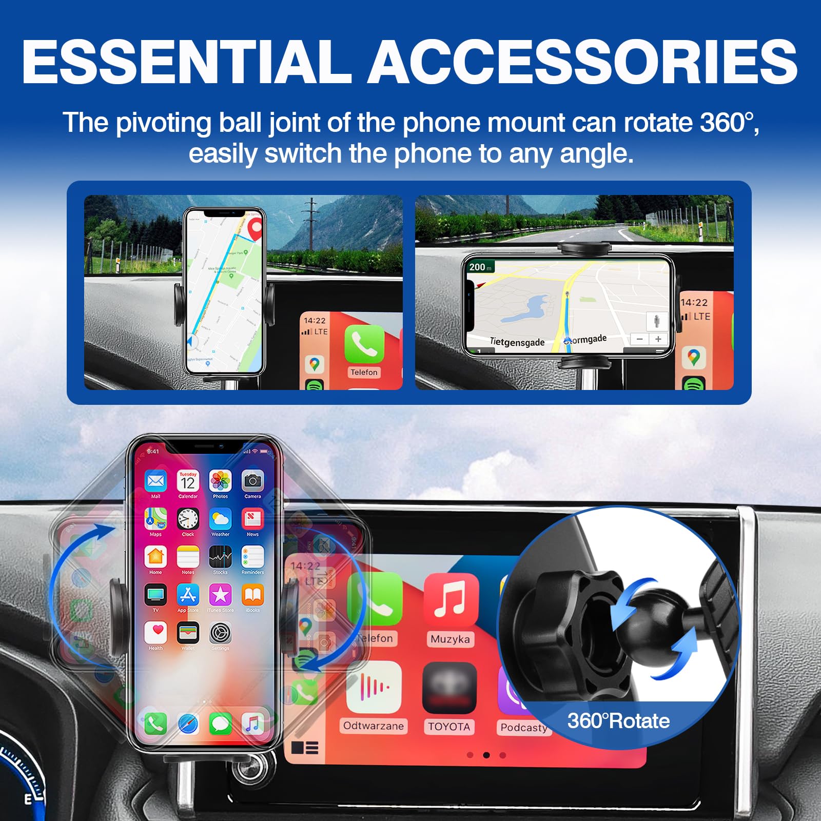 Autorder Car Phone Holder For 2019-2025 Toyota Rav4 Accessories Phone Mount 7/8-Inch Screen Cell Car Automobile Cradles Hands-Fr