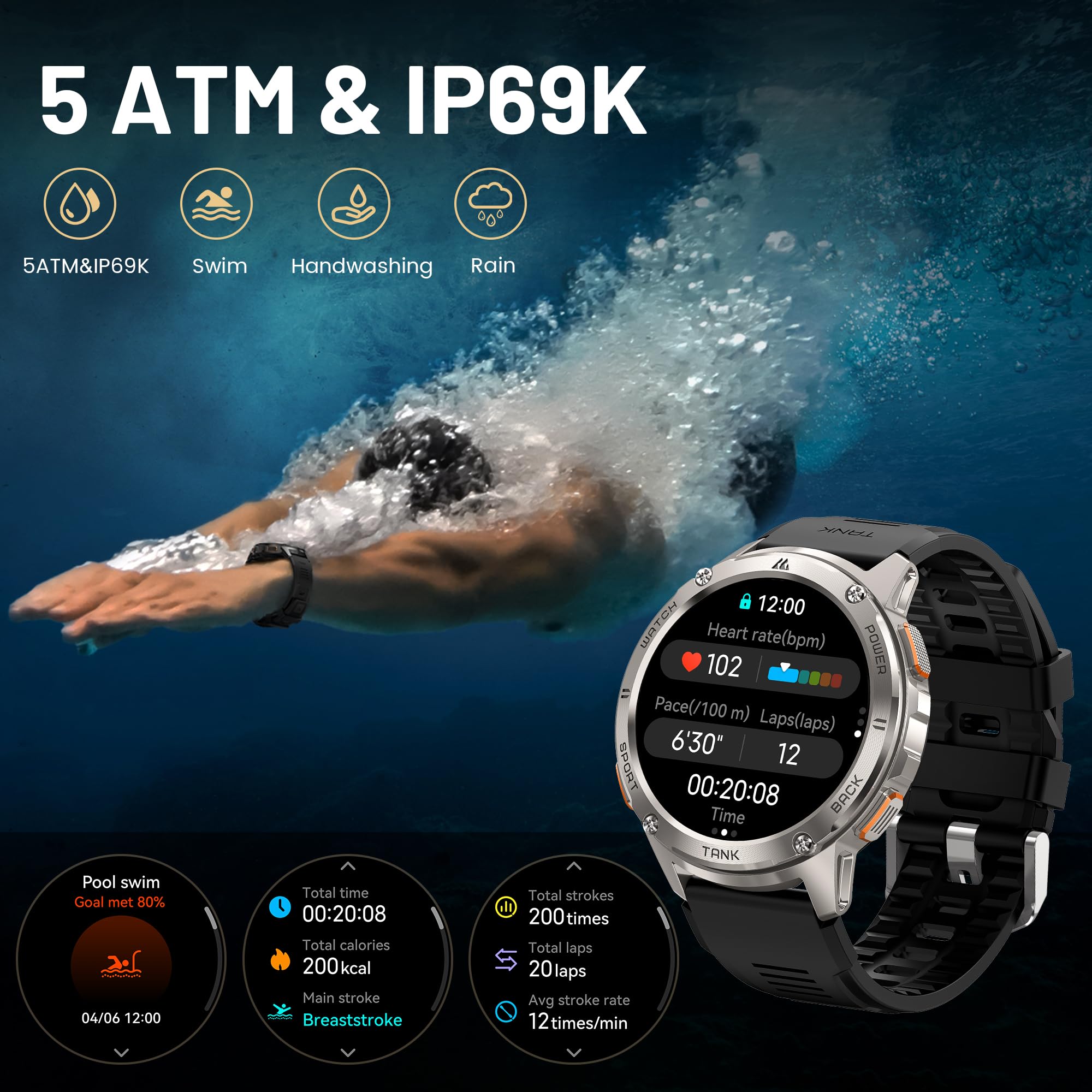 Kospet Smart Watch For Men, 60 Days Extra Long Battery, 50M Waterproof Rugged Military Smartwatch(Answer/Make Calls)Full Metal Body, 170 Sports Mode 1.43� Amoled Display Fitness Watch Voice Assistant