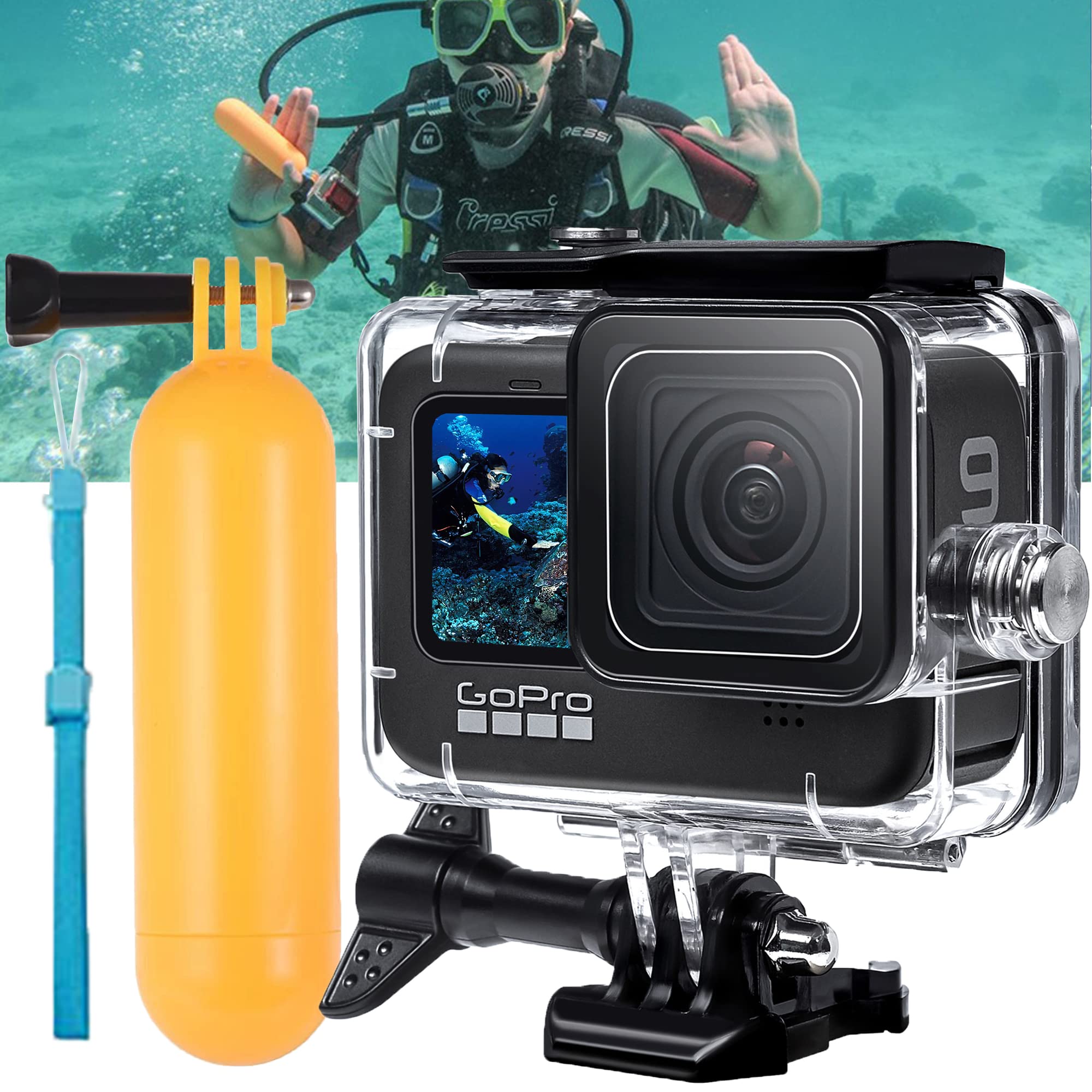 Zlmc 60M Waterproof Case For Gopro Hero 12 11 10 9 Black, Protective Underwater Dive Housing Shell + Holding Selfie Stick Floati