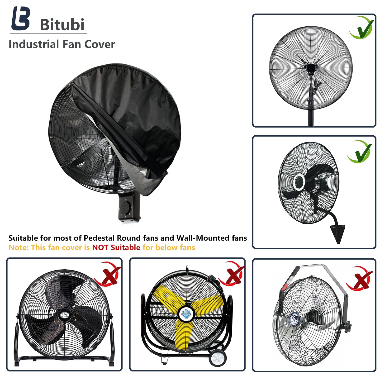Bitubi Wall Mount Fan Cover,Waterproof Outdoor Fan Covers,Compatible For 30 Inch Industrial Fan And Pedestal Fan,Heavy Duty 600D