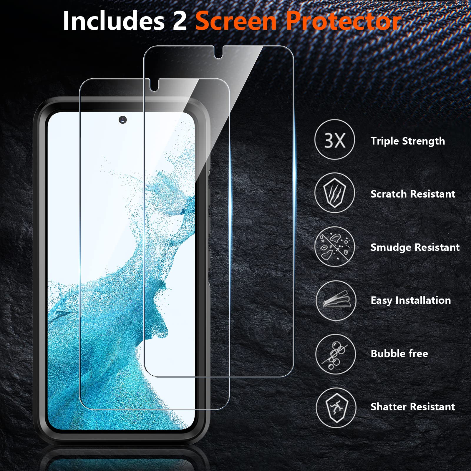 Spidercase For Samsung Galaxy S22 Case, [10 Ft Military Grade Drop Protection],2 Pack [Tempered Glass Screen Protector+Camera Le