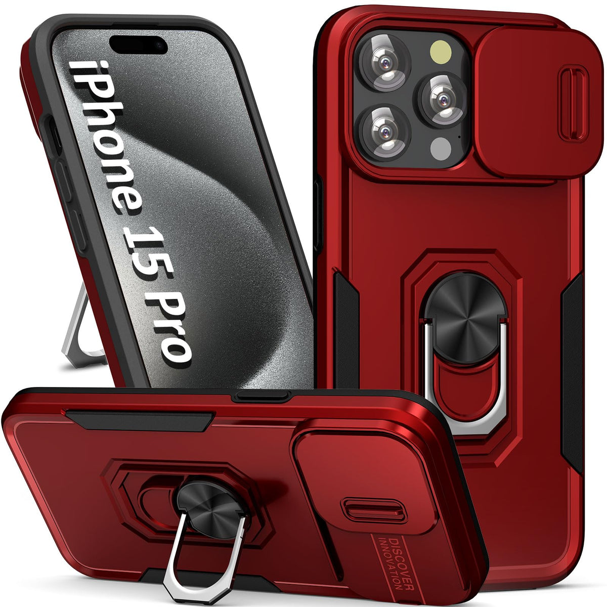 Sefing Case For Iphone 15 Pro Phone Case Iphone 15 Pro Case With Kickstand Ring Holder, With Camera Cover, With Magnetic Car Mou