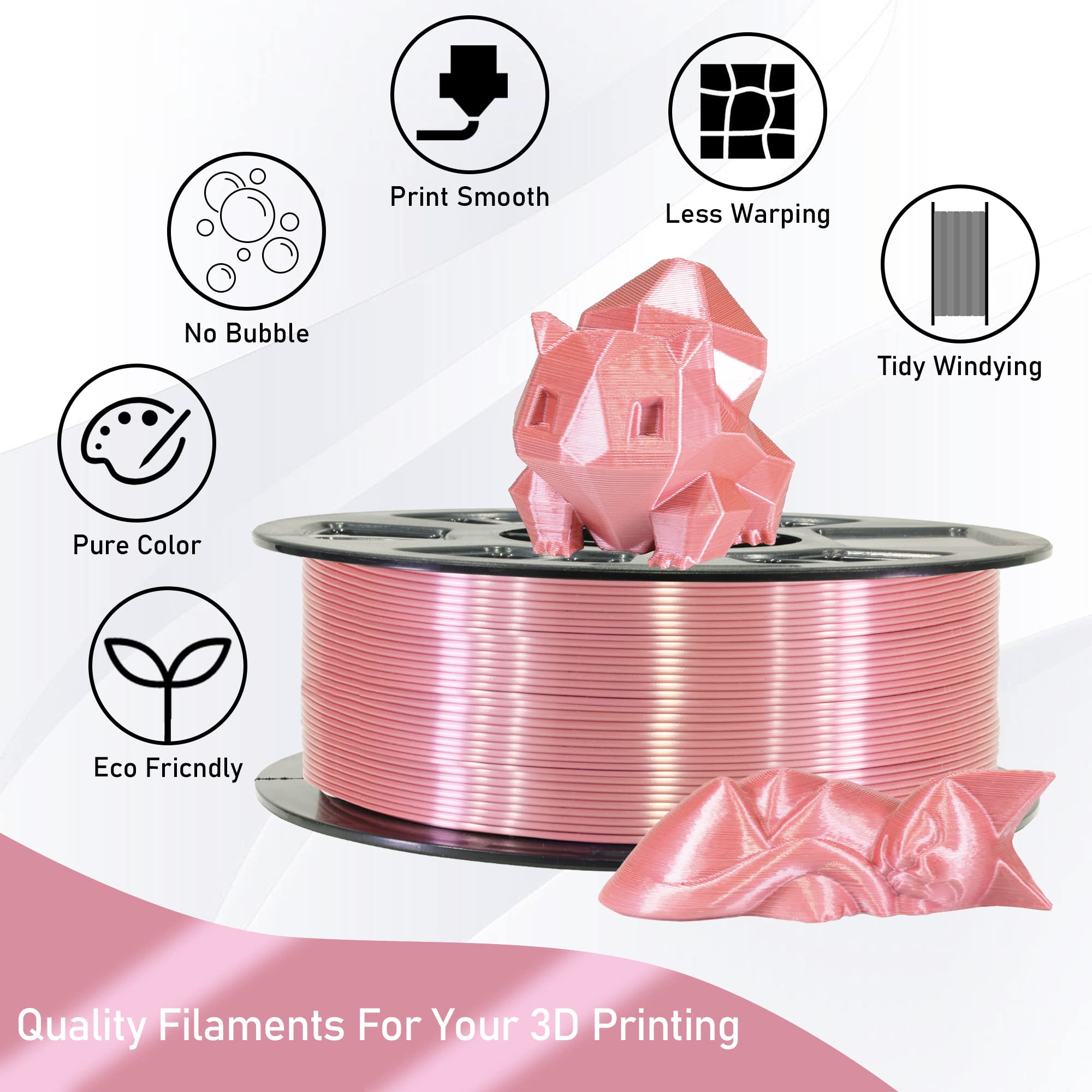 Mika3D Silk Metallic Rose Gold Pink Shiny Pla Filament, 1Kg 2.2Lbs 3D Printing Material With 1.75Mm High Diameter Accuracy, Neat