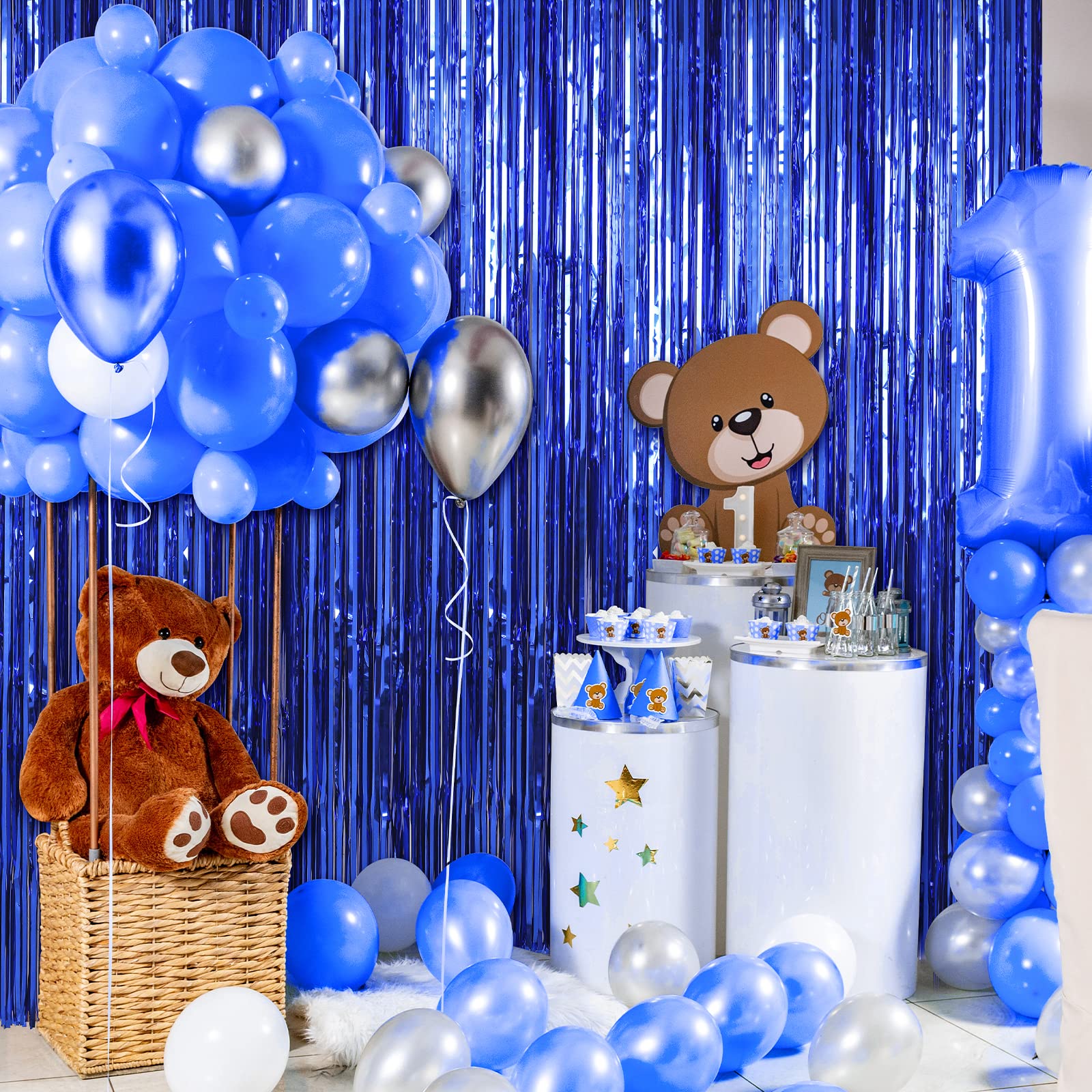 Crosize 2 Pack 3.3 X 9.9 Ft Dark Blue Foil Fringe Curtains Party Decorations, Blue Tinsel Curtain Backdrop For Parties, Door Str