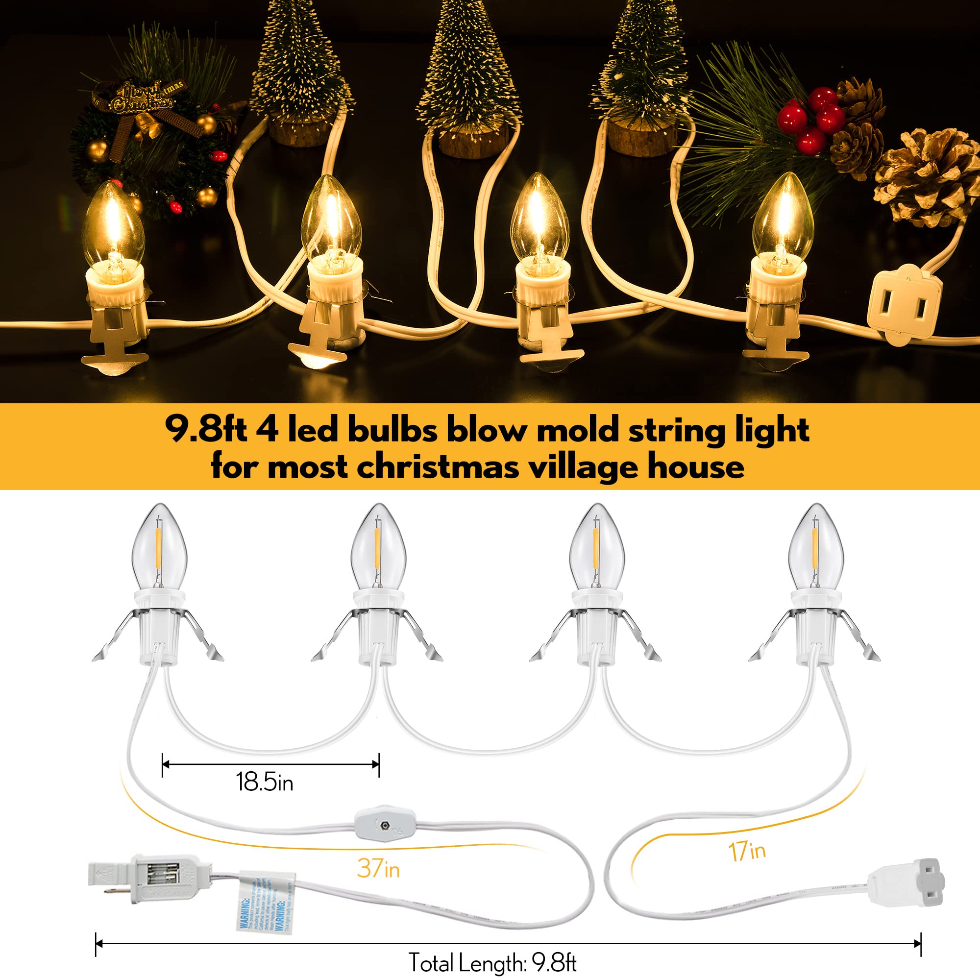 Meonum 2 Pack C7 Bulb Accessory Cord 9.8 Feet Cord With On/Off Switch Plugs Led Light Bulb Socket With Cord Corded Light Socket