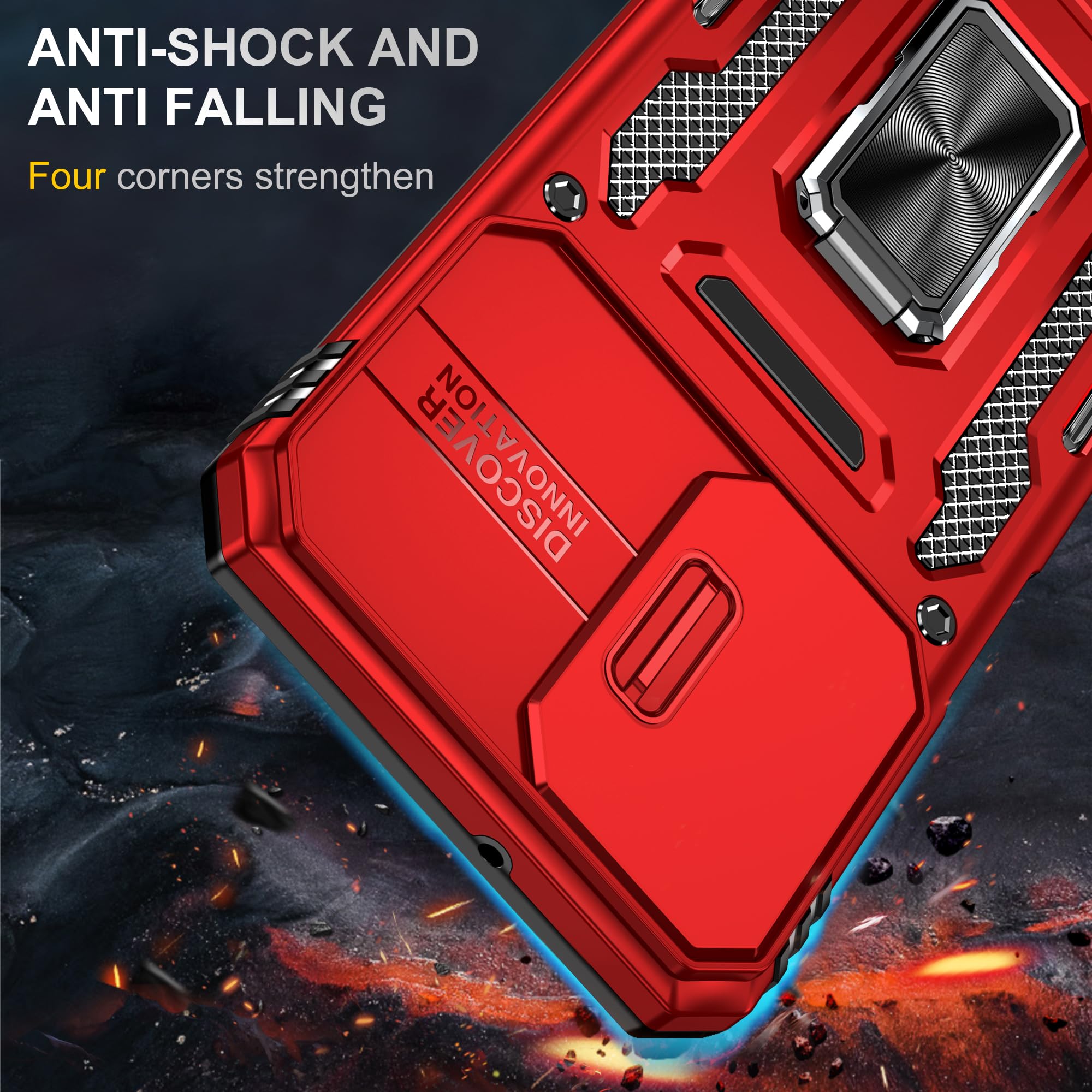 Ezanmull Samsung Galaxy A15 5G Protective Case, Military Grade Shockproof Phone Case With Slide Camera Cover, Rotated Ring Kicks