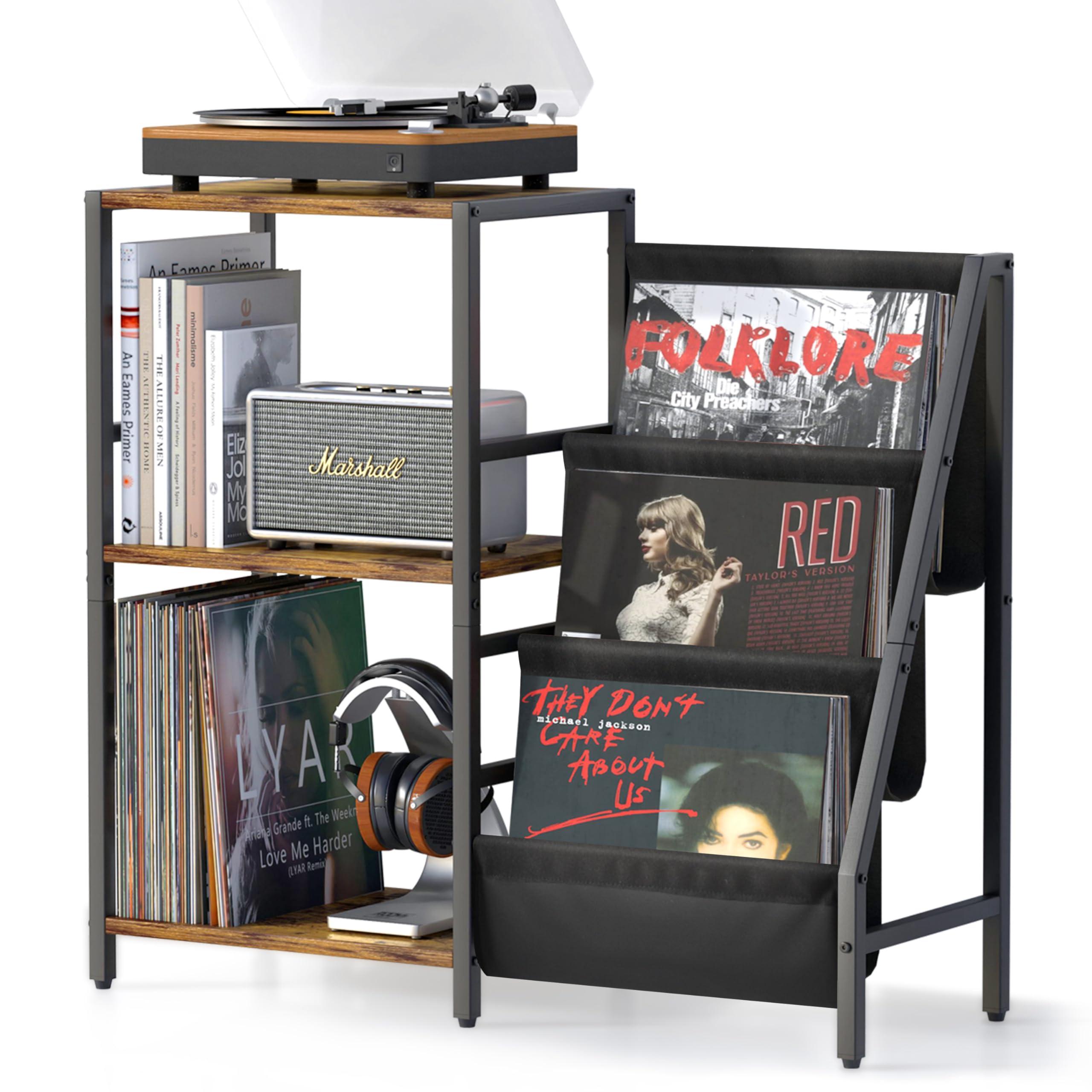 Record Player Stand With Vinyl Storage, Record Player Table With Record Storage 200 Albums, Turntable Stand With Record Holder V