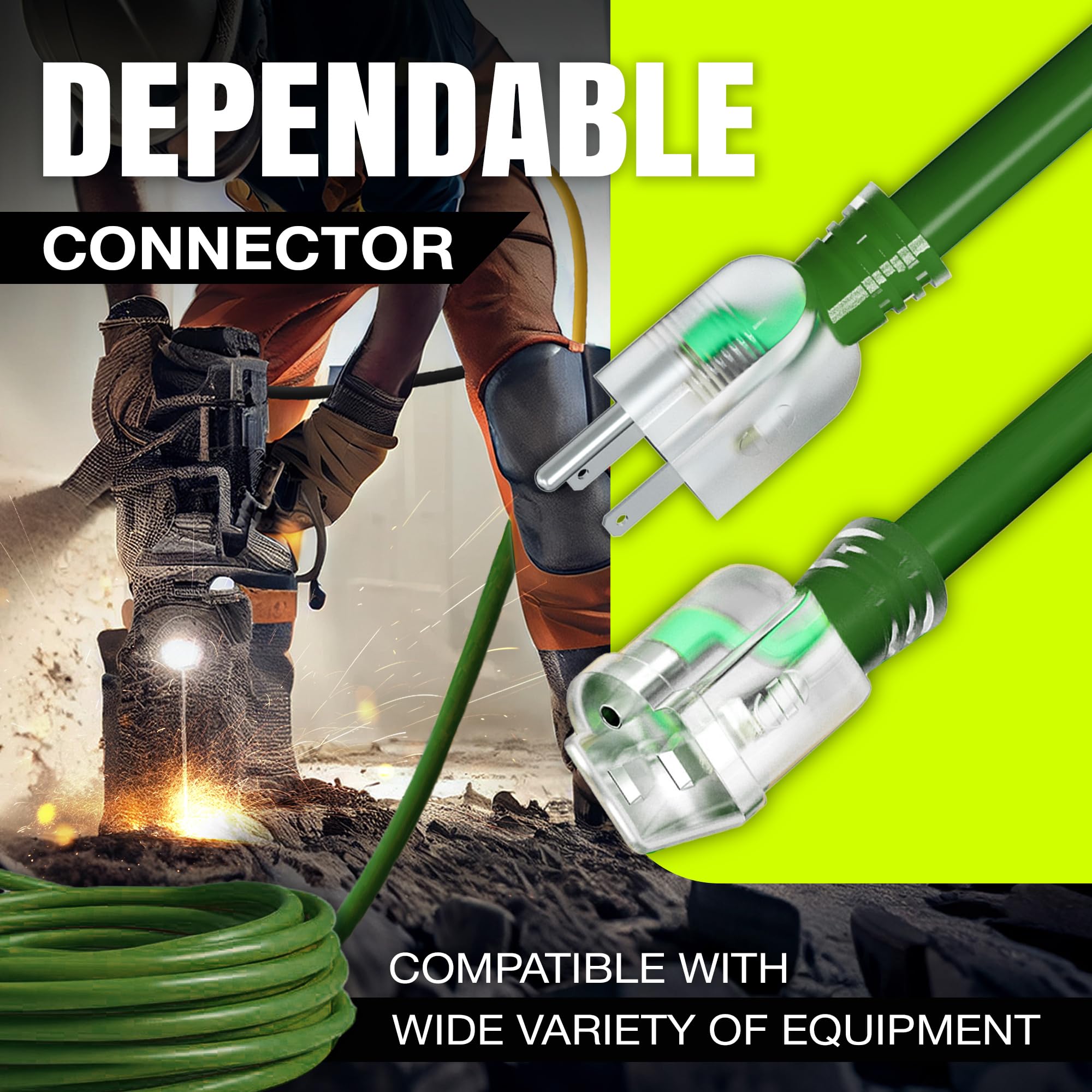 3Ft Power Outdoor Extension Cord & Indoor   Waterproof Electric Drop Cord Cable   3 Prong Sjtw, 12 Gauge, 15 Amp, 125 Volts, 187
