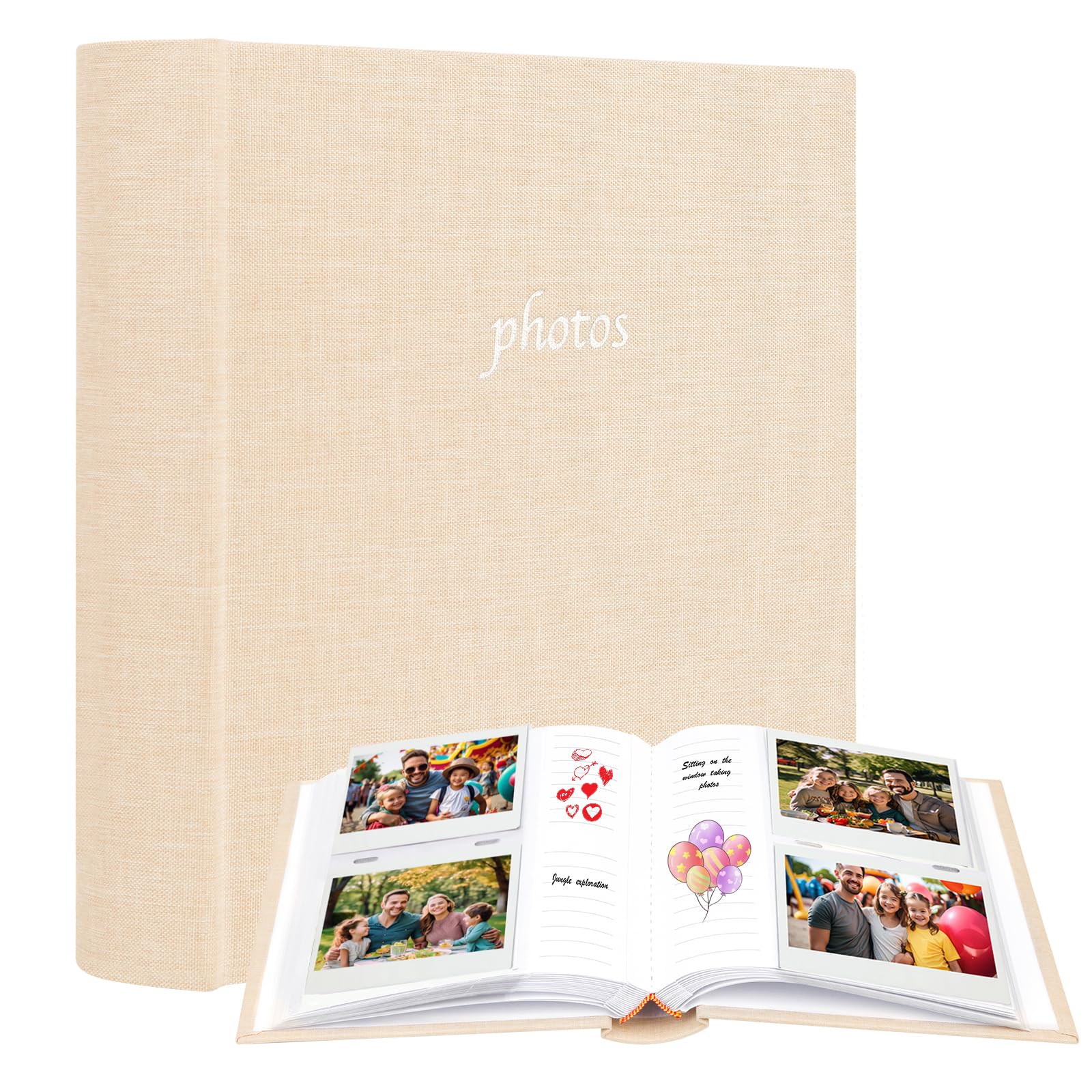 Photo Album For Fujifilm Instax Wide 300 Camera, Linen Cover, 120 Pockets Photo Album With Writing Space For Polaroid Now Onestep2 Onestep+ Instant Camera, Pop Lab Print Camera (Khaki)