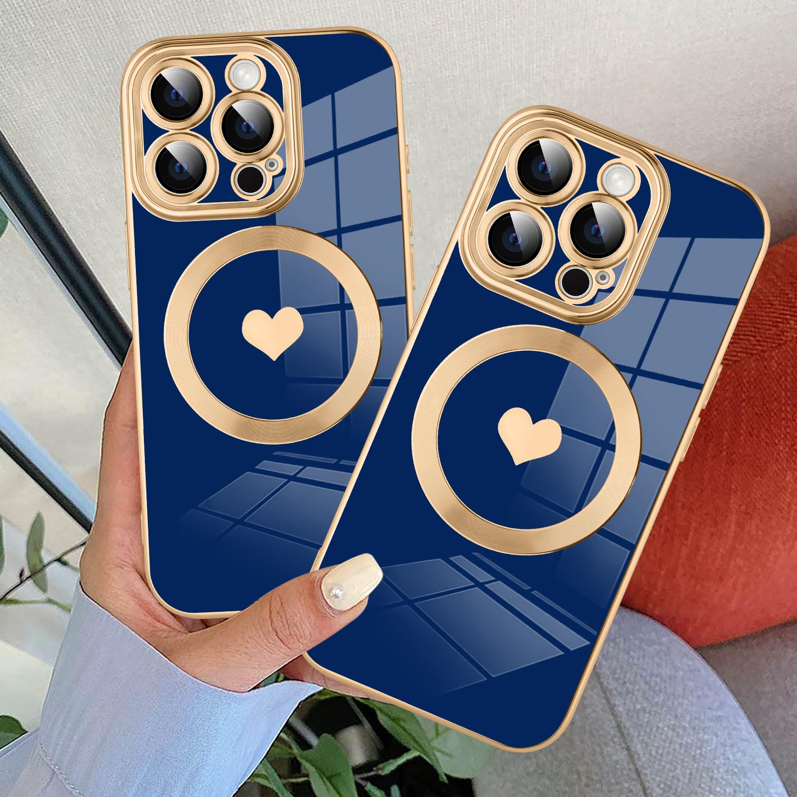 Tharlet Magnetic For Iphone 14 Pro Max Case [Compatible With Magsafe] Cute Love Luxury Plating Edge Bumper Case With Full Camera