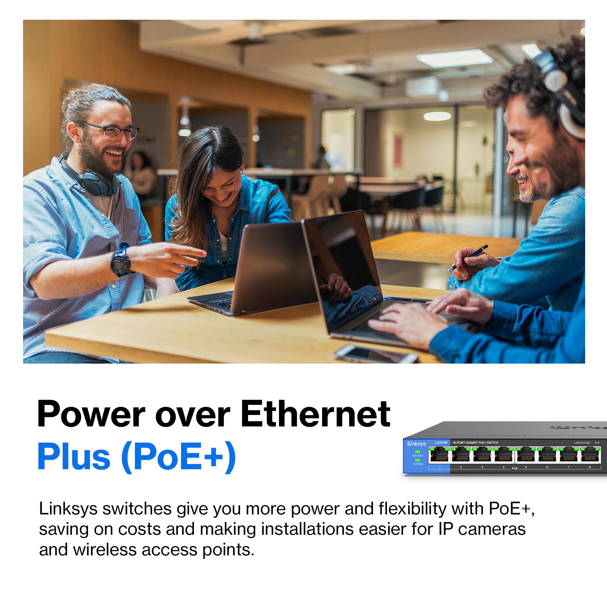Linksys Lgs116P 16 Port Gigabit Unmanaged Network Poe Switch With 8 Poe+ Ports @ 80W - Ideal For Business, Home, Office, Ip Surv