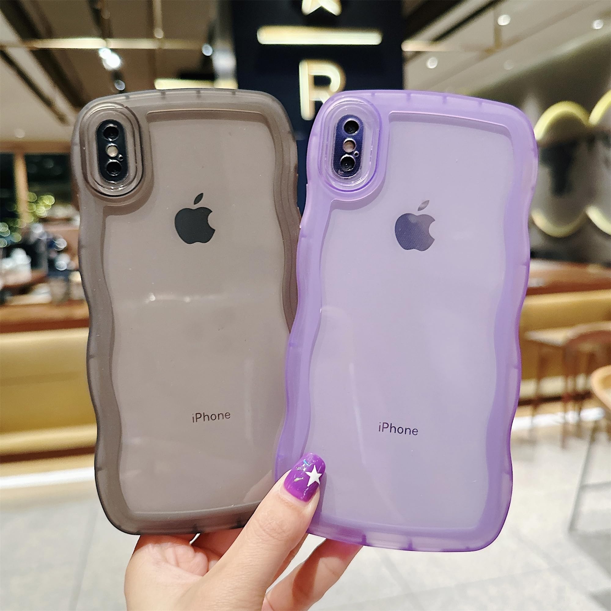 Skylmw Compatible With Iphone X/Xs Case 5.8'', Cute Kawaii Curly Wave Frame Shape Soft Silicone Shockproof Protective Phone Cove