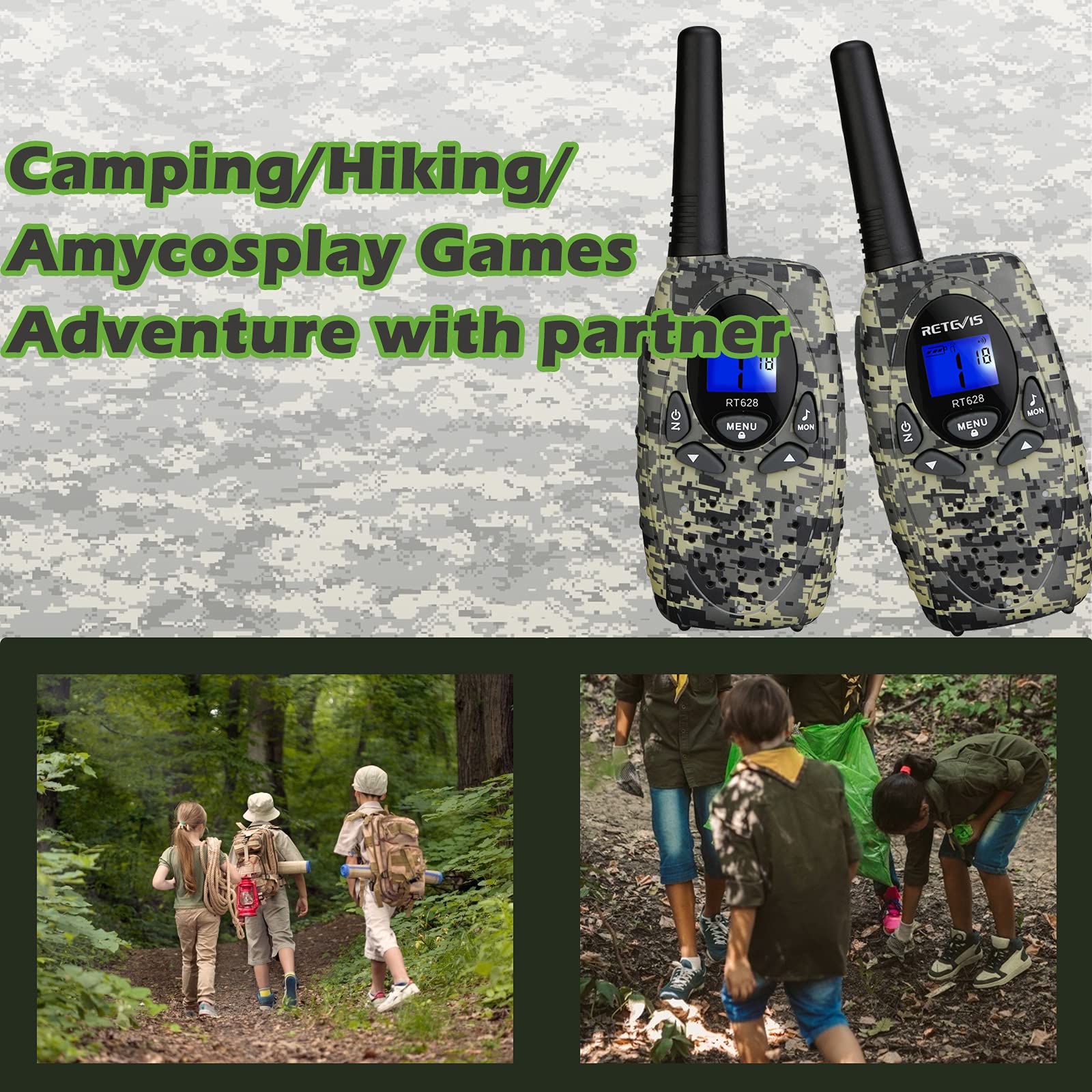 Retevis Rt628 Walkie Talkies For Kids, 2 Way Radio Long Range, Walkie Talkies For Boys Girls Age 6 12, Vox, Army Toys For Campin