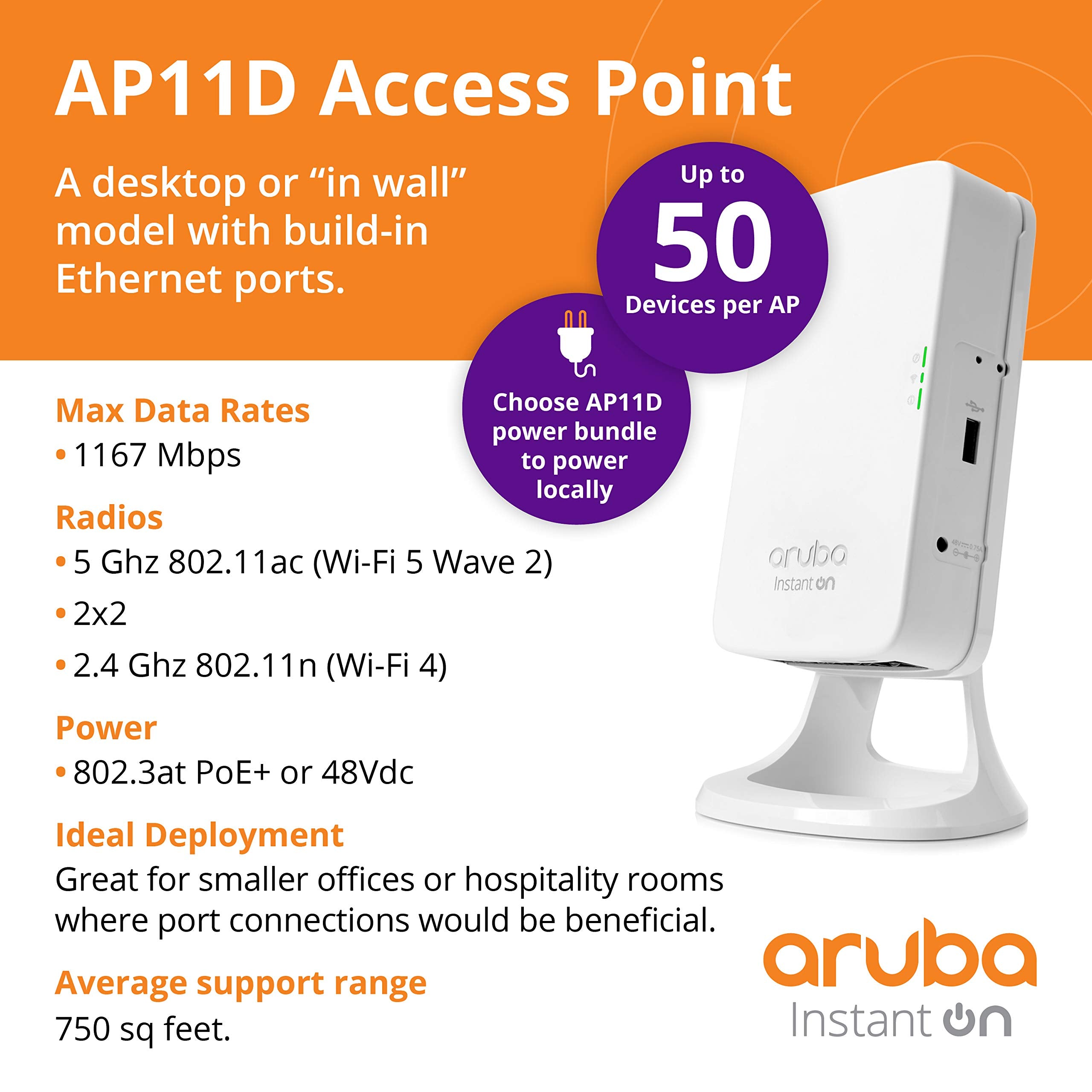 Hpe Aruba Instant On Ap11D Wireless Access Point, 2X2:2 Mu Mimo Technology   R2X15A