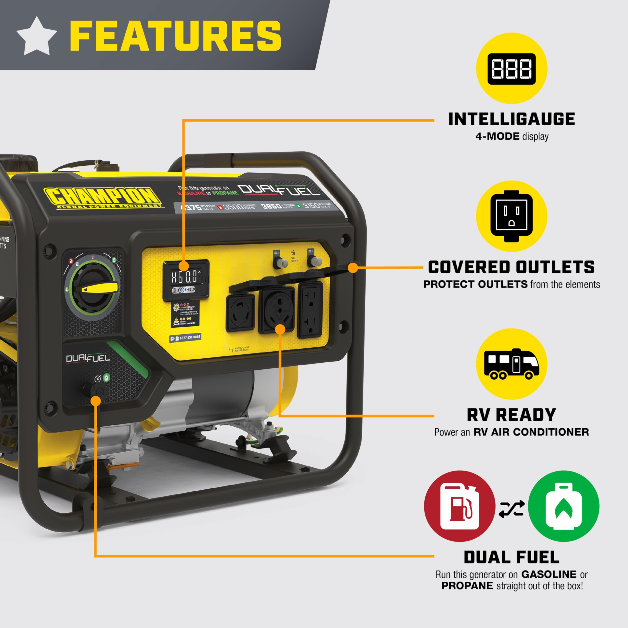 Champion Power Equipment 4375 Watt Dual Fuel Rv Ready Portable Generator With Co Shield