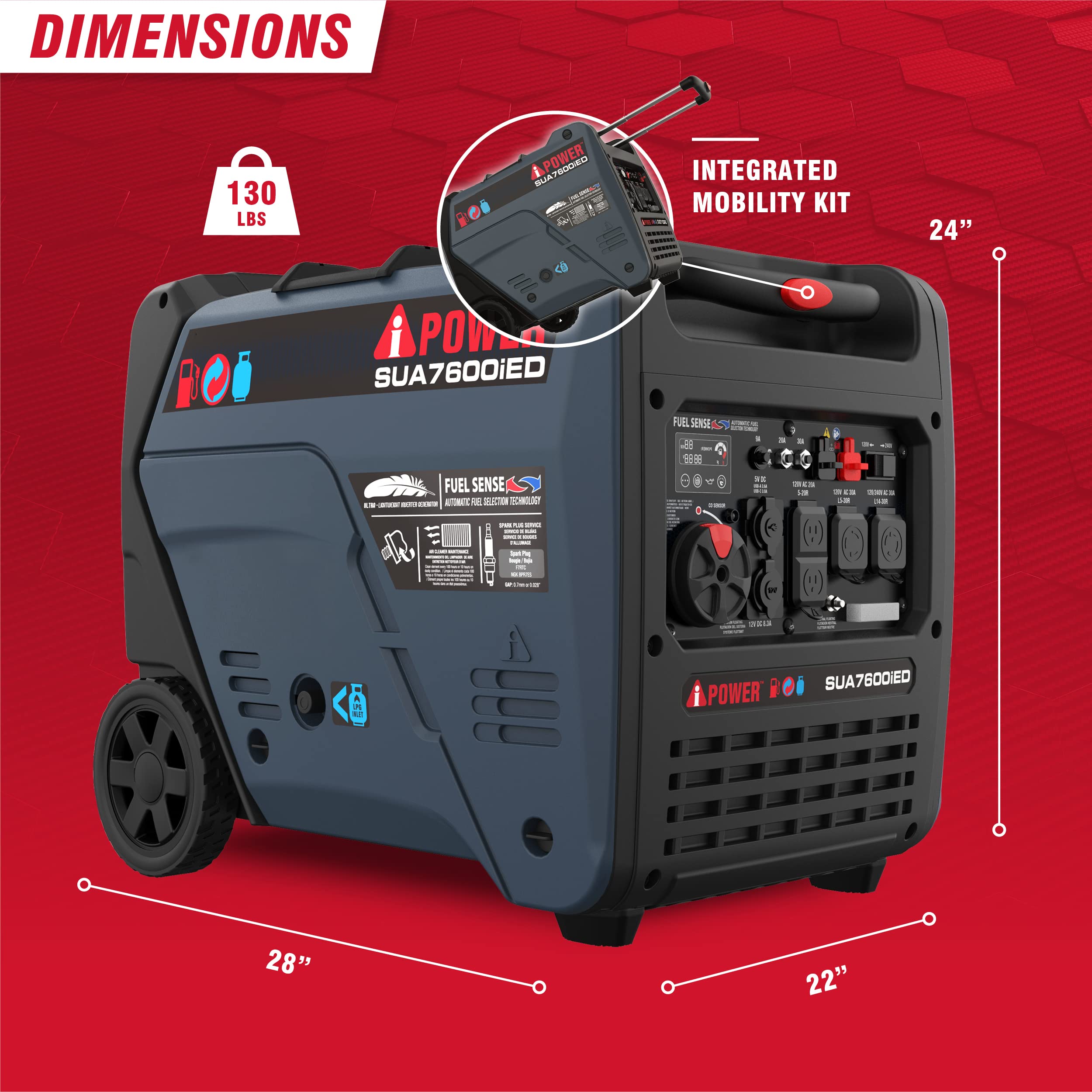 A-Ipower 7600W Dual Fuel Quiet Portable Inverter Generator, Electric Start Rv Ready, Epa & Carb Compliant Co Sensor, With Telesc