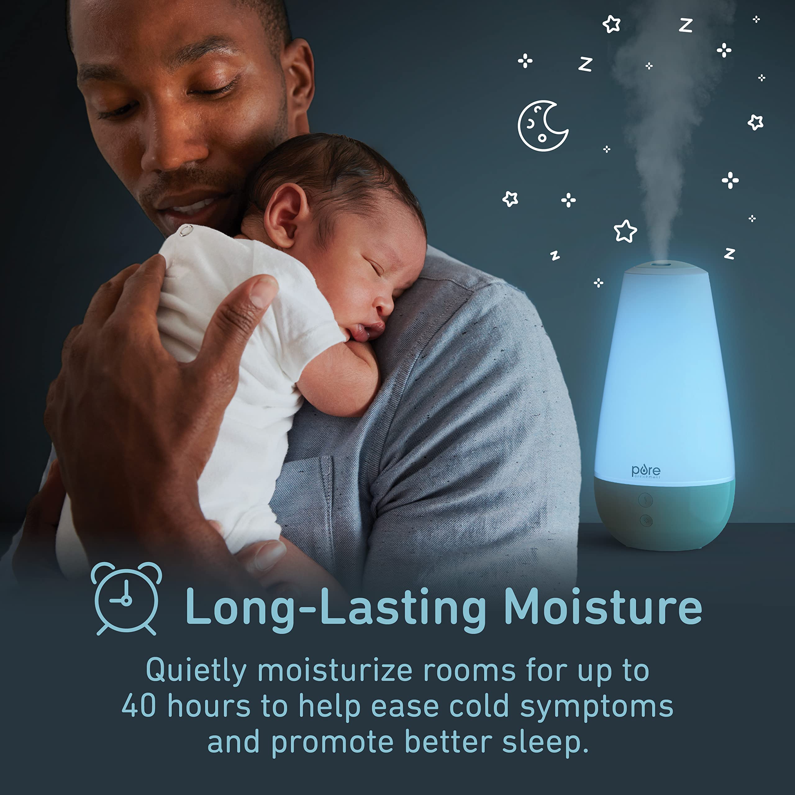 Pure Enrichment Purebaby 3 In 1 Whisper Quiet Humidifier, Color Changing Night Light, & Essential Oil Diffuser For Baby Nursery