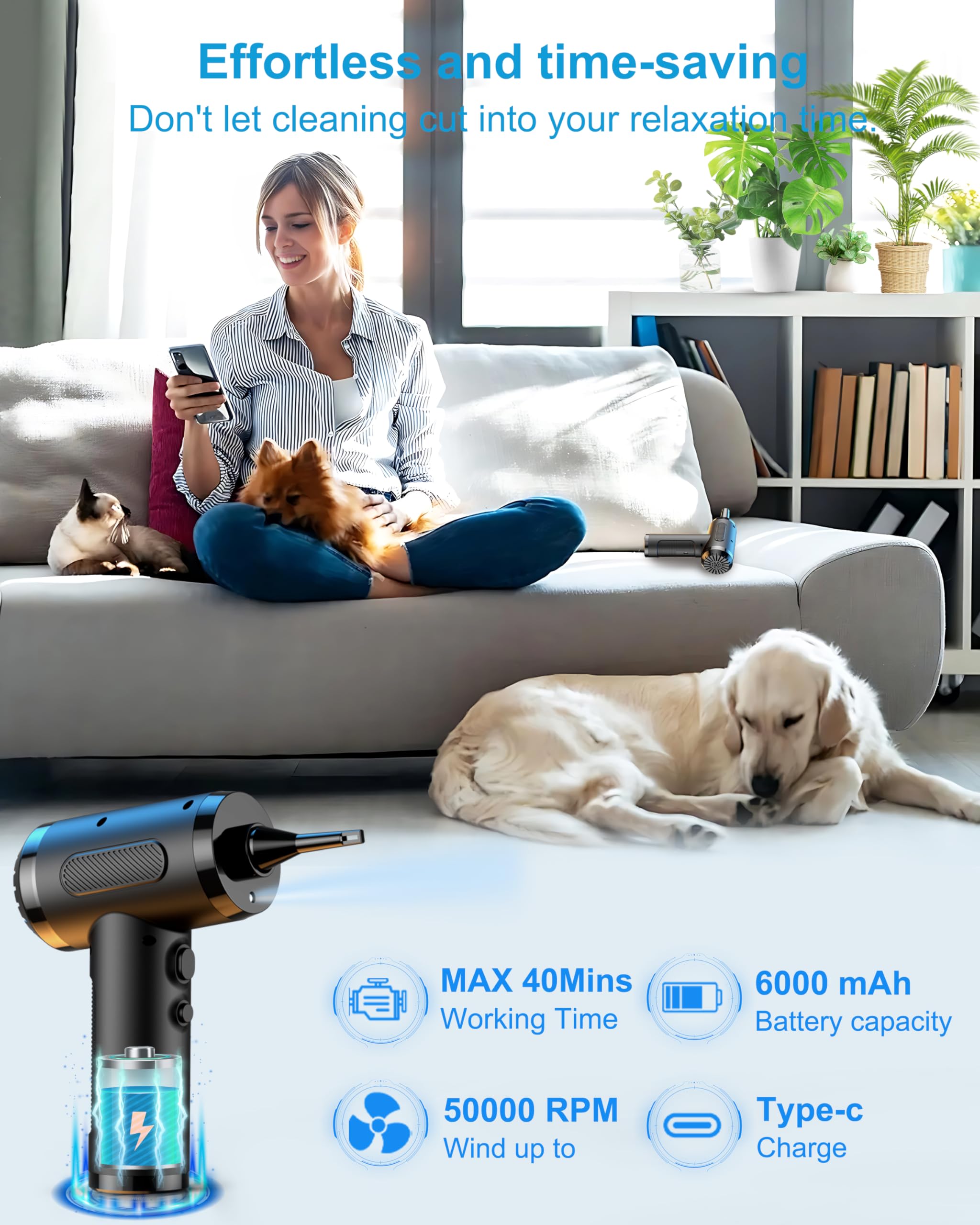 Lihan Compressed Air Duster, Electric Air Blower Cleaner With Led Light For Computer, Keyboard, Home, Car, Office, Rechargeable Portable And Cordless Handheld Mini Blower For Inflatable Bed Ball