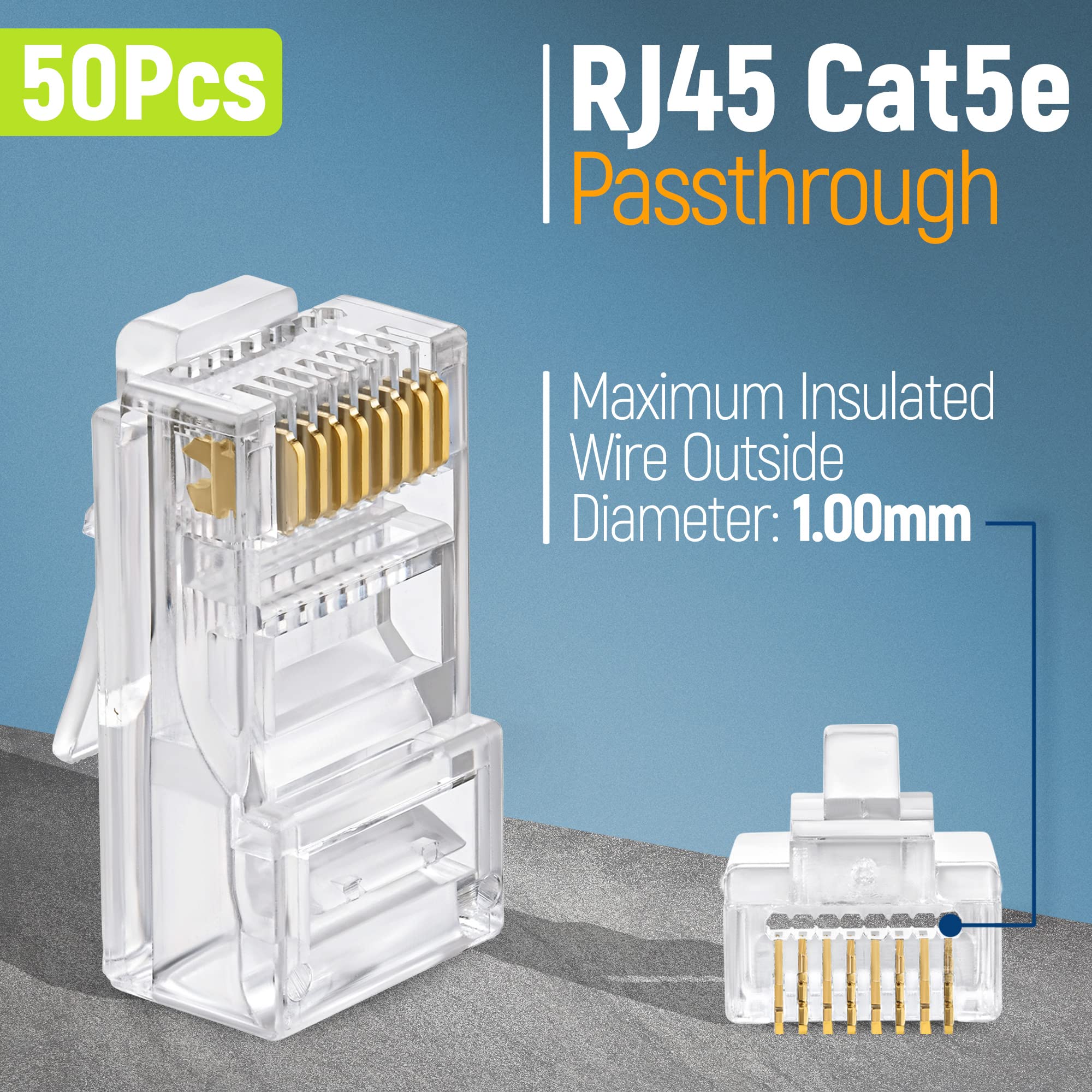 Gtz Rj45 Cat5E Pass Through Connectors   Pack Of 200   Ez To Crimp Modular Plug For Solid Or Stranded Utp Network Cable   Male E