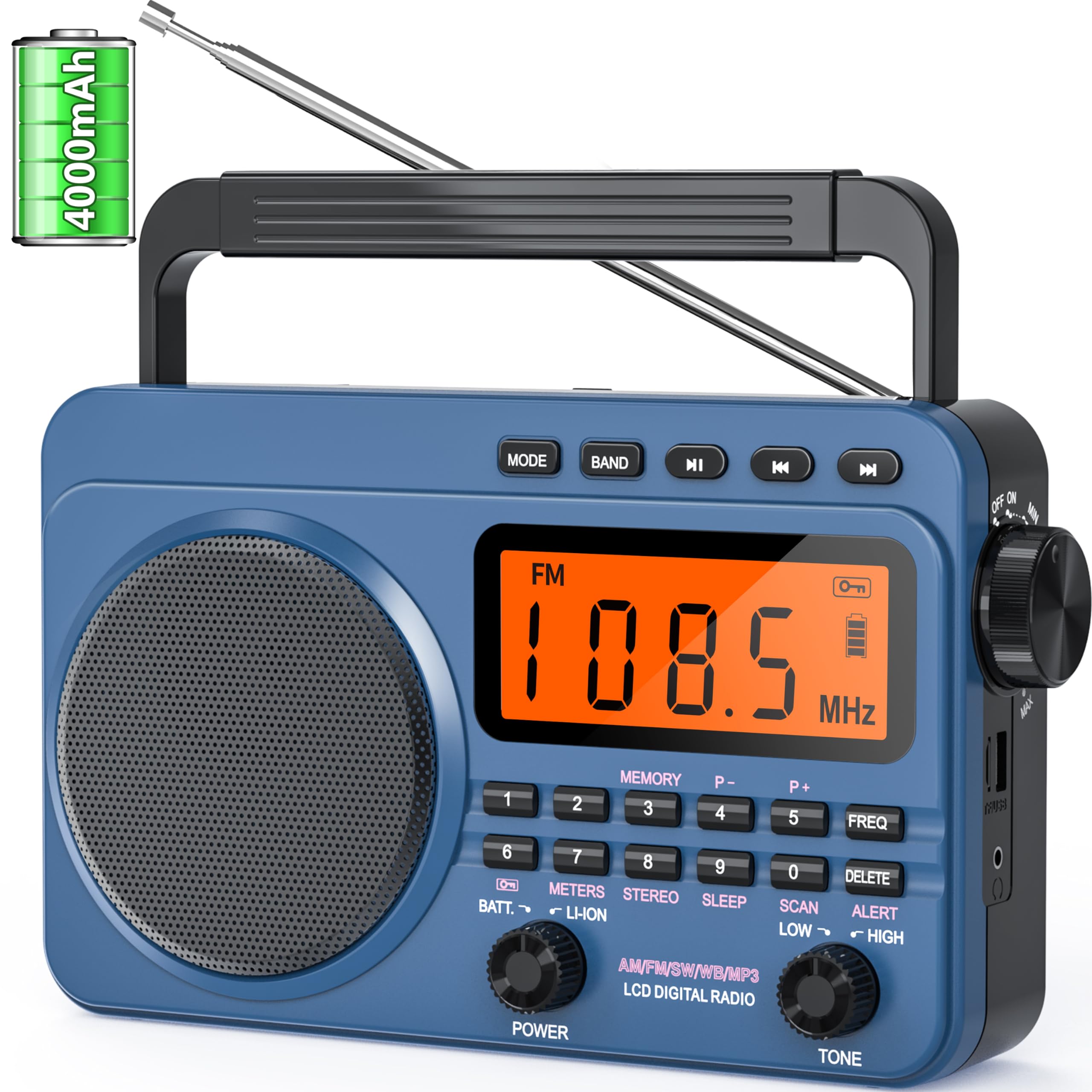 Am Fm Shortwave Radio, Portable Transistor Radio With Best Reception, Weather Alert Radio, 4000Mah Rechargeable Battery, Sd/Earp