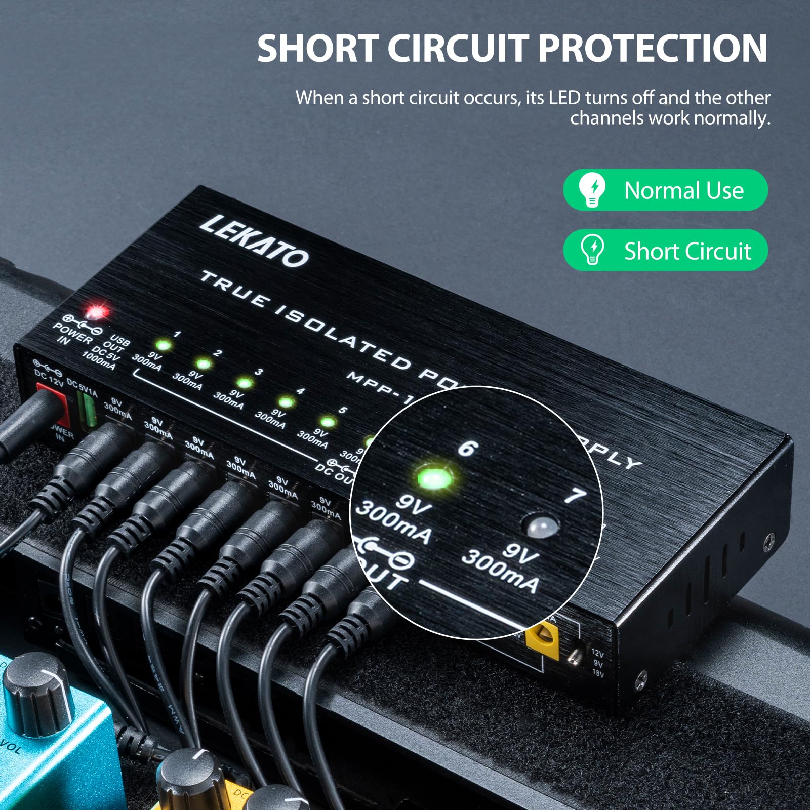 Lekato Guitar Pedal Power Supply, True Isolated Pedal Power Supply With 10 Ports, Usb Port, Short Circuit Protection, Guitar Ped