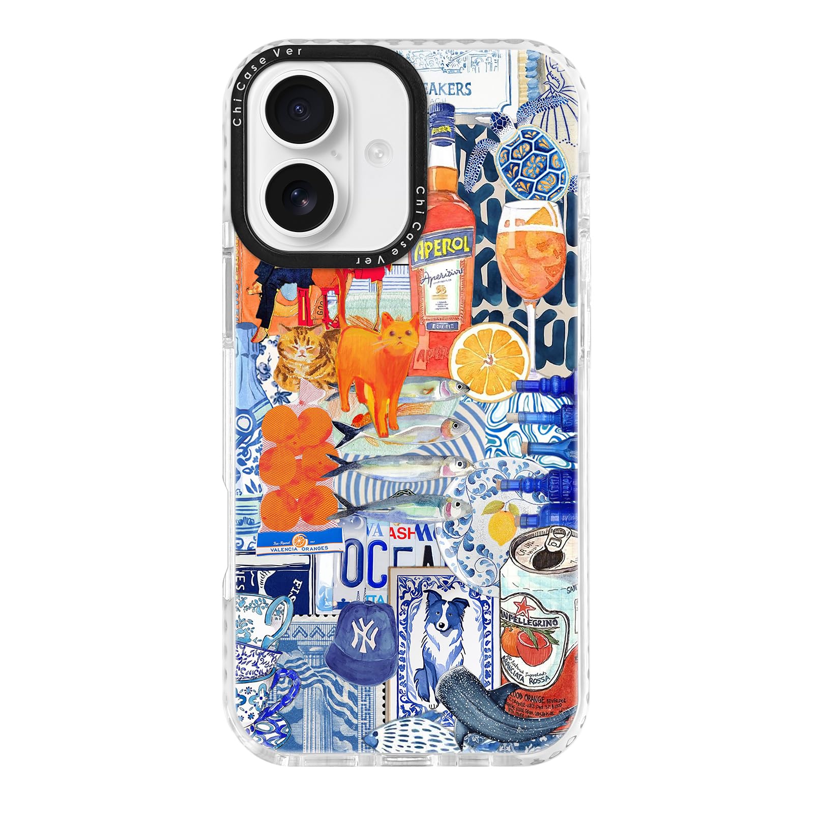 ChiCaseVer for iPhone 16 Case, Mediterranean Aperol Collage Pattern, Military-Grade Drop Protection, Playful Coastal Soft Slim T