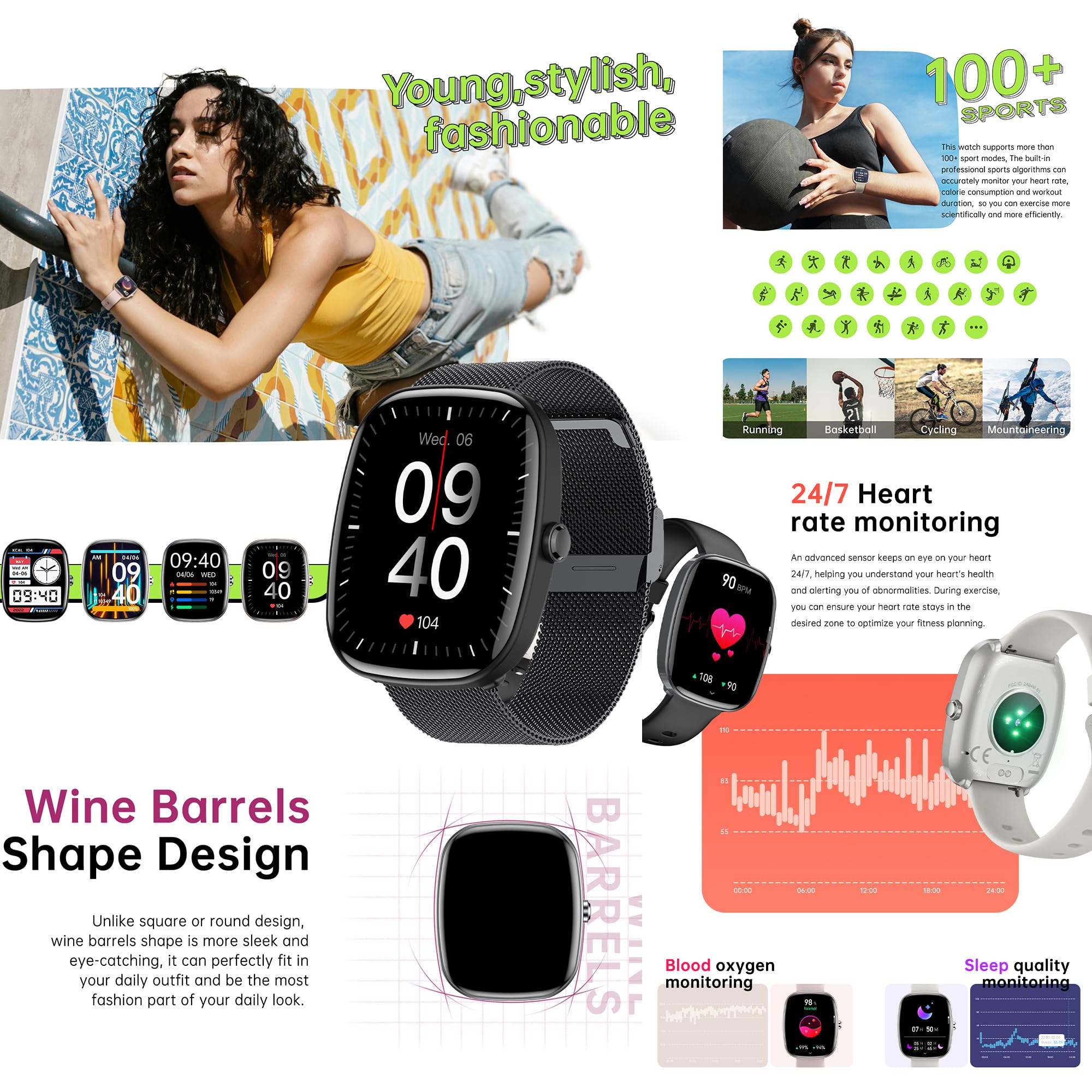 Zpimy 1.83 '' Smart Watch For Women Men(Make/Answer Call), 2024 New 5Atm Waterproof Mens Smartwatches, Fitness Tracker Smartwatc