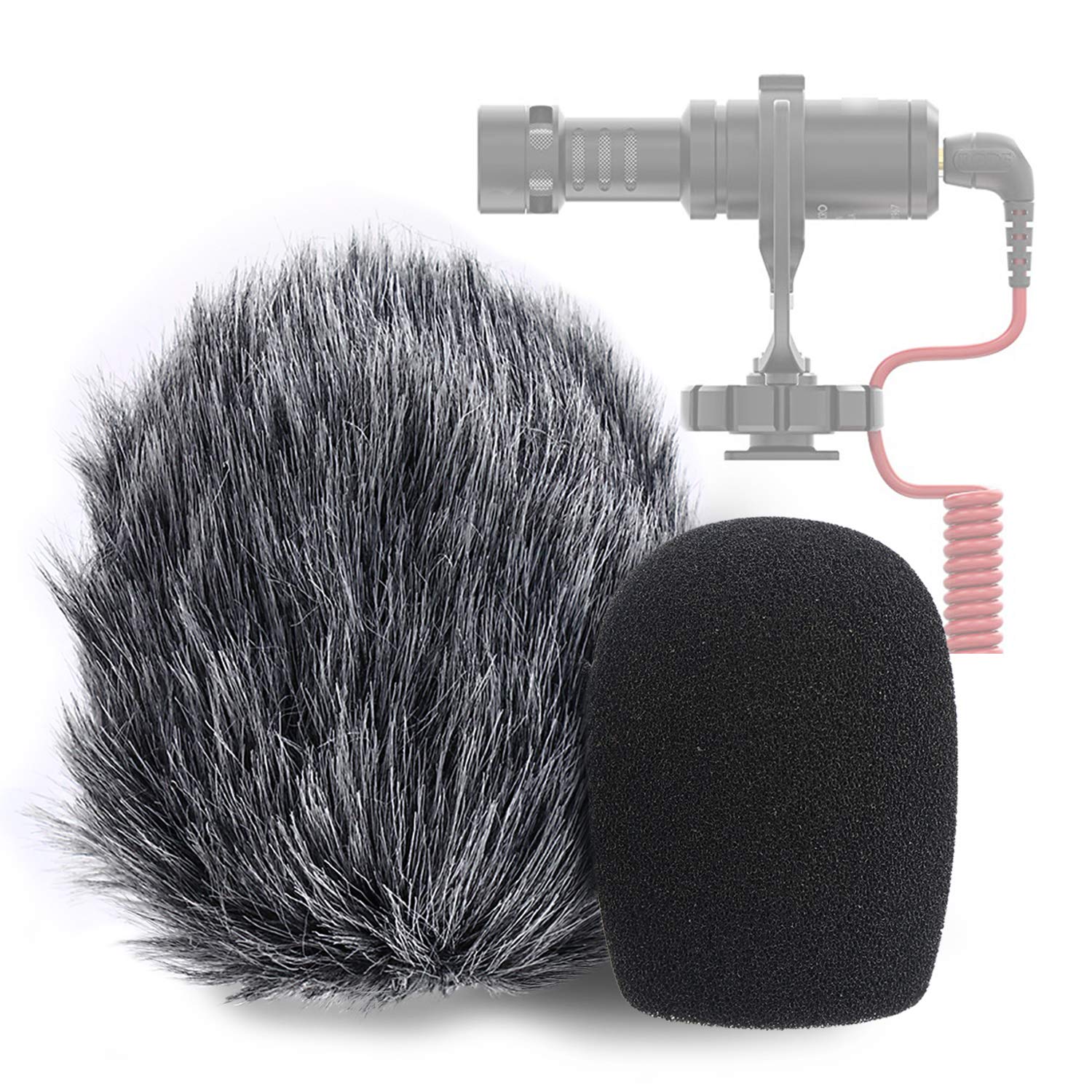 YOUSHARES VideoMicro Microphone Foam windscreen & Deadcat Wind Shield, Foam & Furry Wind Muff for Rode VideoMicro and VideoMic Me Me L Mic (2 Pack)