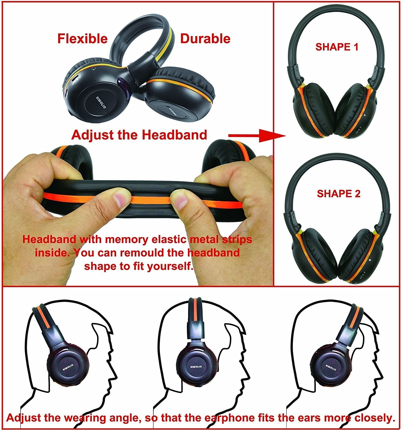 Simolio Two Channel Infrared Headphones For Honda Odyssey, Pilot, Uconnect Ves, Chrysler Pacifica, Town And Country, Gmc Yukon,