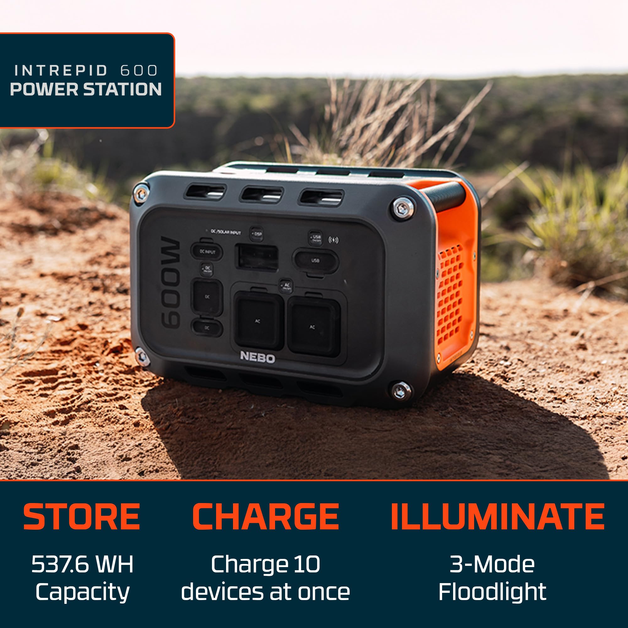 Nebo Intrepid 600 W Power Station | 537.6Wh Capacity, Portable Uninterruptible Power Supply For Emergencies, Lifepo4 Battery, 10