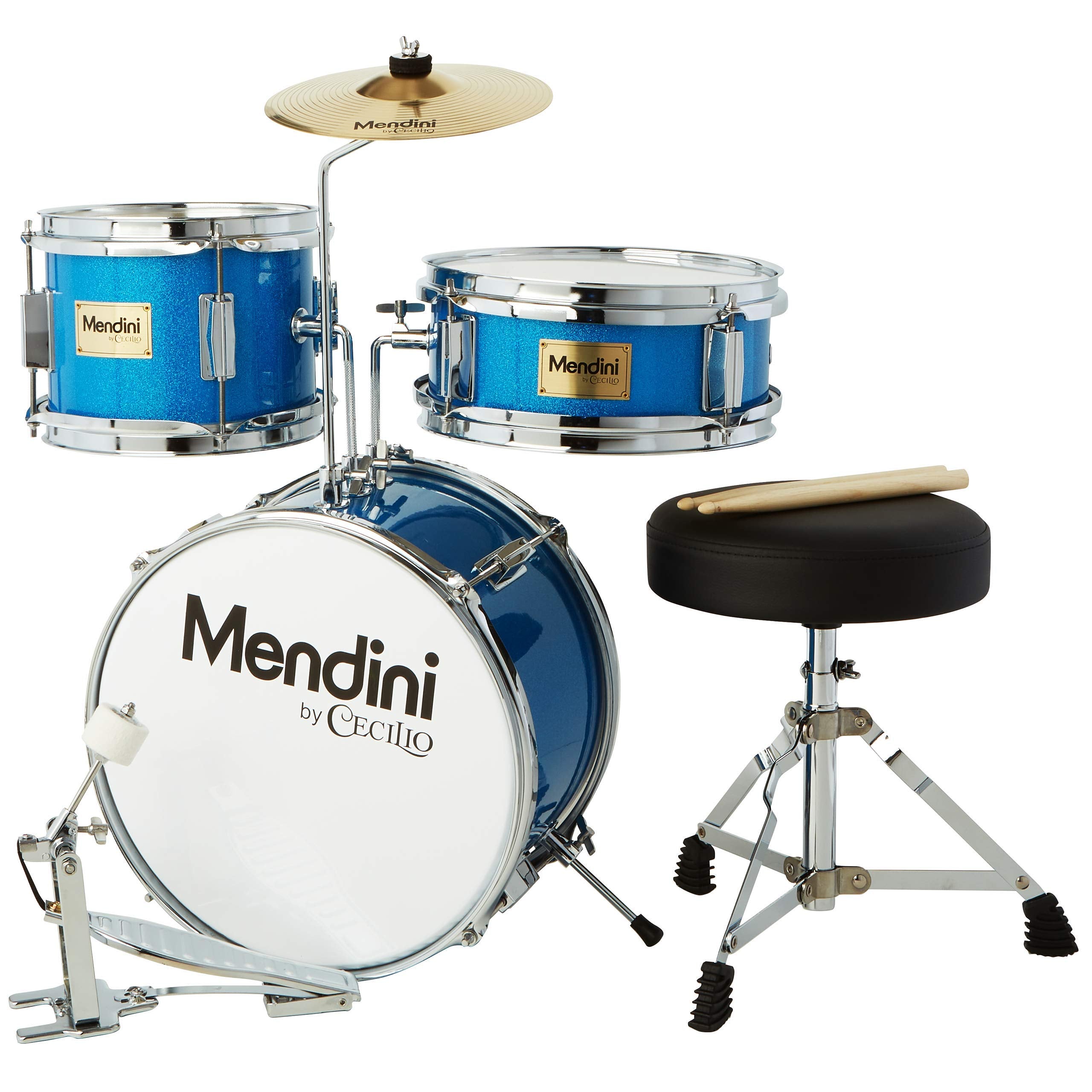Mendini By Cecilio Kids Drum Set   Junior Kit W/ 4 Drums (Bass, Tom, Snare, Cymbal), Drumsticks, Drum Throne   Beginner Drum Set