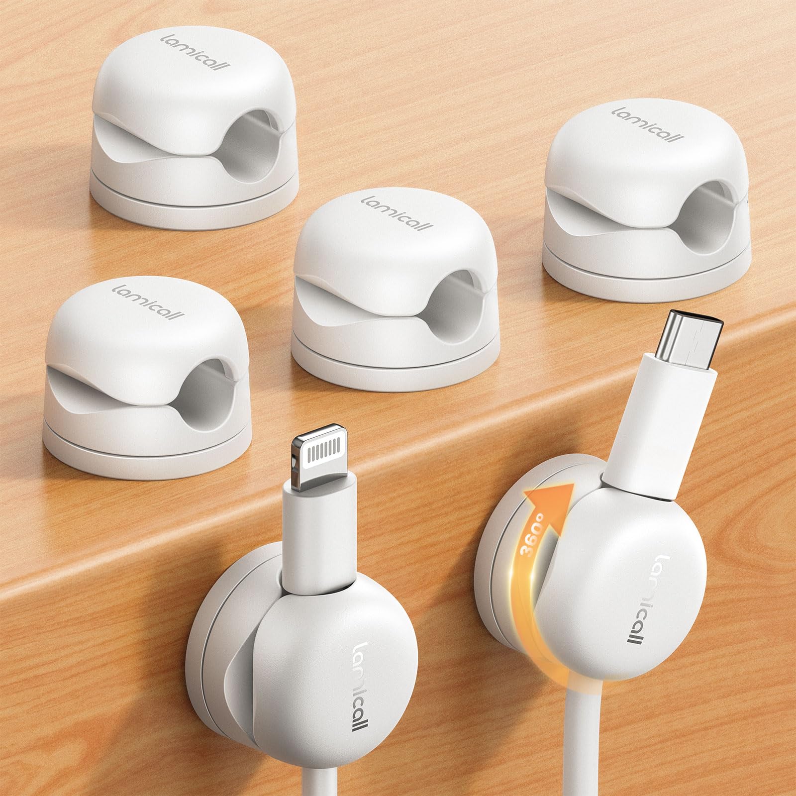 6Pack Cord Organizer, [1S Lock] Spring Cable Clips   [Upgrade Rotatable] Lamicall Cord Holder Management, Desk Phone Charger Hol