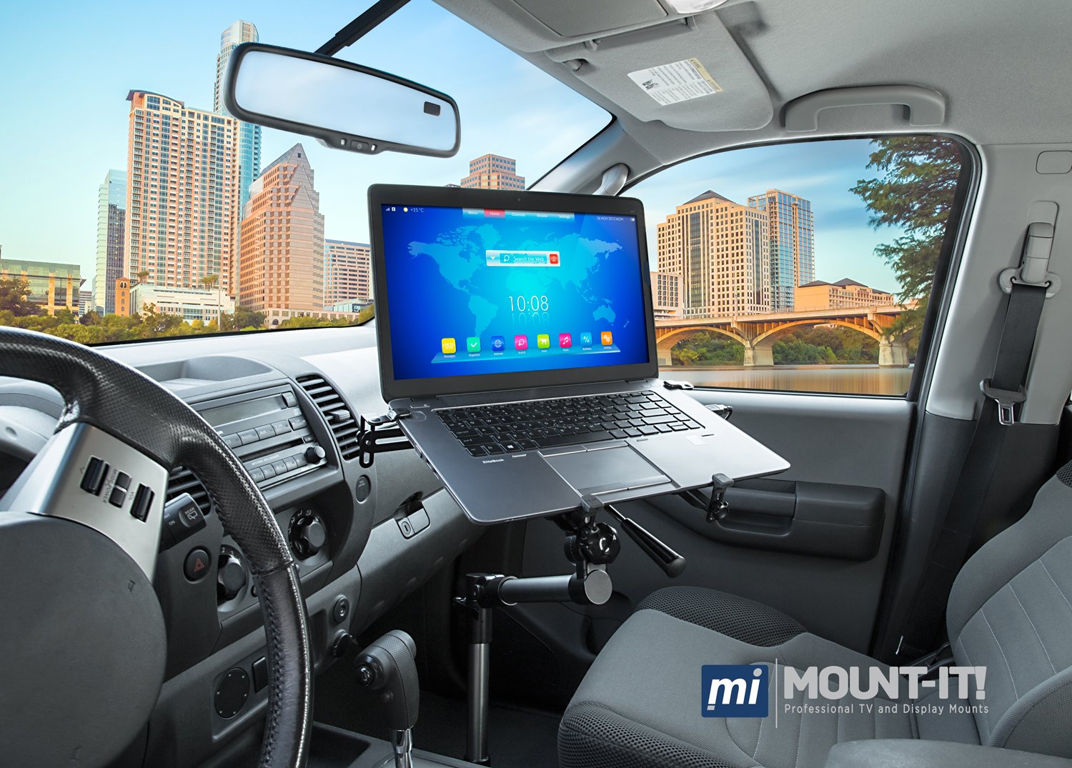 Mount It! Car Laptop Mount Notebook Tablet Holder for Commercial Vehicles, Trucks Fits iPad and Other Tablet Computers, Heavy Duty Design with Full Motion Tray, Extendable Arms, Lockable Arm