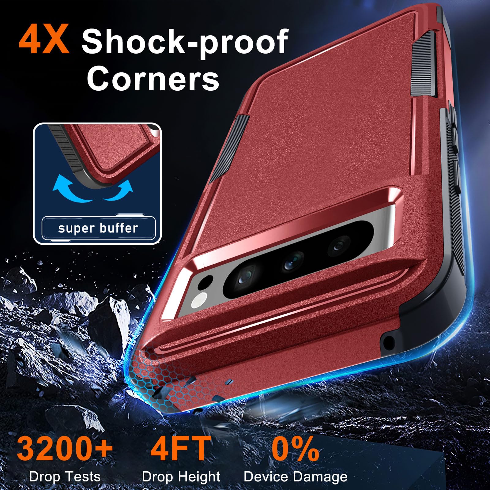 Rmocr Case For Google Pixel 8 Pro, Full Body Heavy Duty Rugged Shockproof Protective Phone Cover With Wrist Lanyard Strap, Tempe