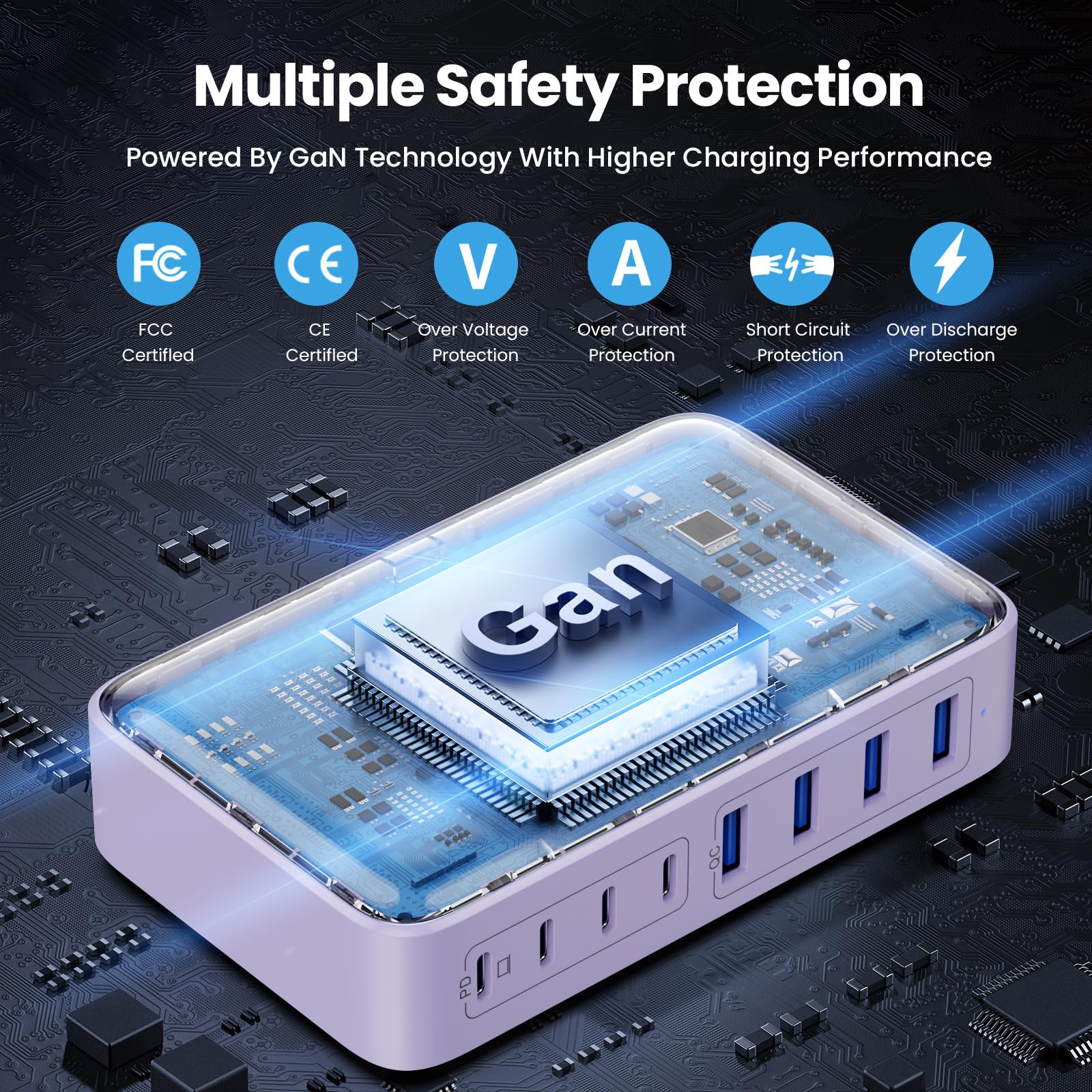 Usb C Charger 200W Usb C Charger Block,Upgraded Gan Iii 8 Port Fast Charging Station Hub,Pd 65W Laptop Charger Adapter Compatibl