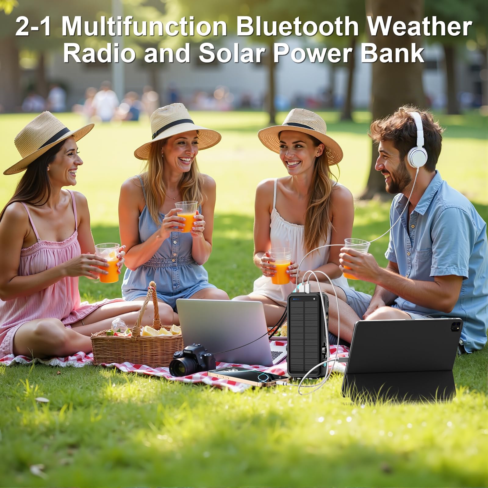 Emergency Radio, 22000Mah Solar Power Bank, Fm Noaa Emergency Weather Radio, 20W Fast Charging Solar Charger, Portable Hand Cran