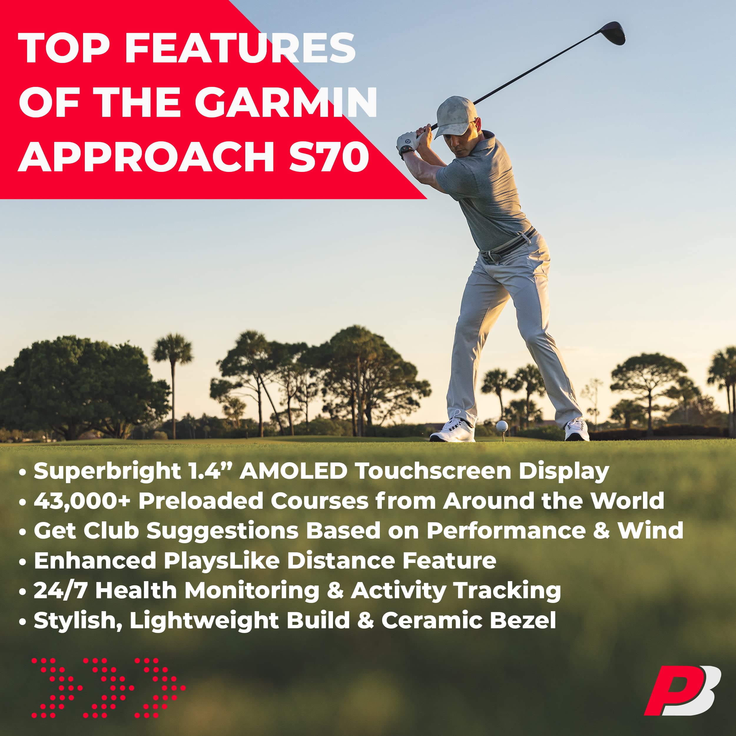 Garmin Approach S70 (Black, 47Mm) Golf Gps Watch Bundle - Amoled Display, Virtual Caddie & Playslike Distance - Includes Playbet