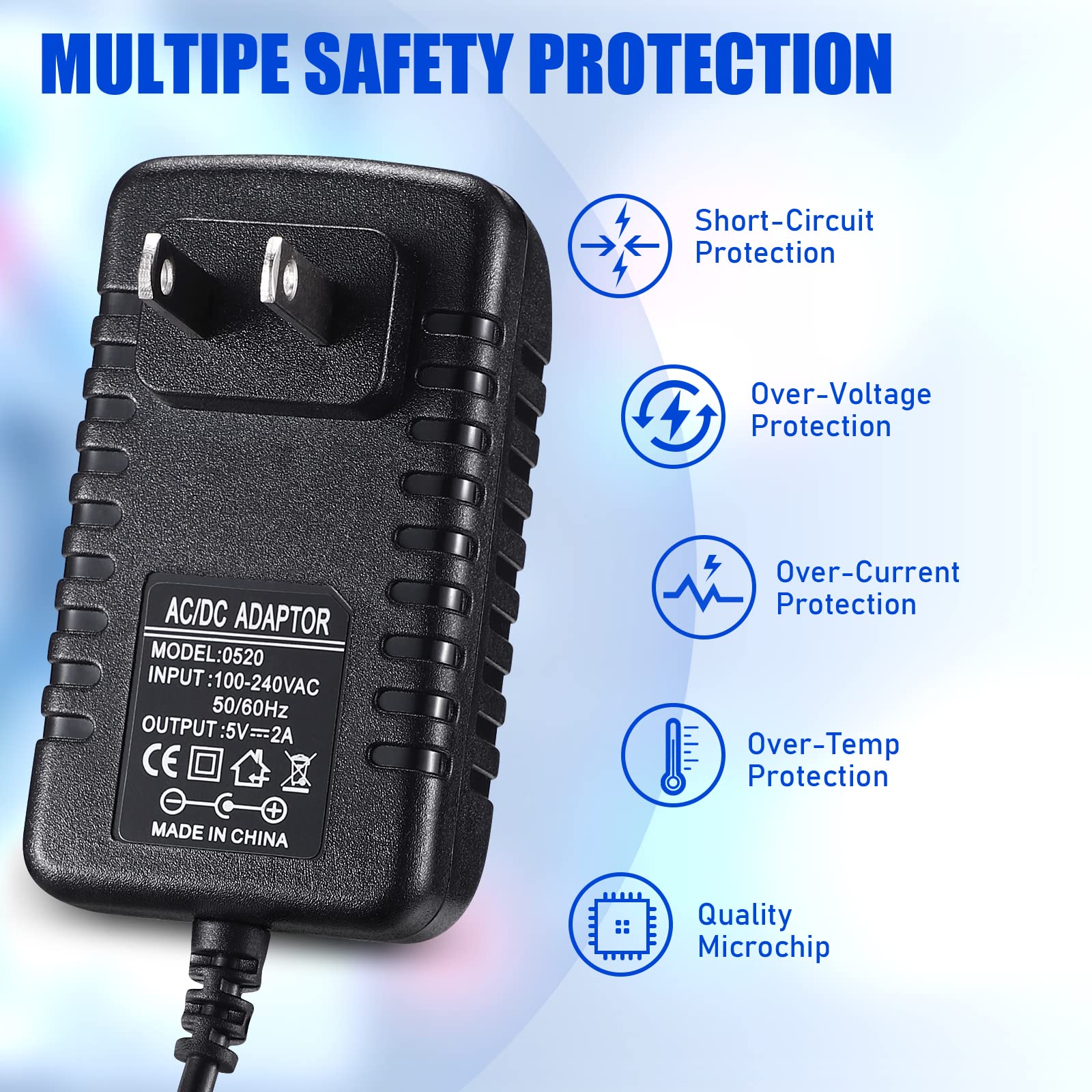 Suacopzar 5V 2A Power Adapter, Dc 5V 10W Switching Power Supply, Ac 100V 240V To Dc 5 Volt 2 Amp Universal Switching Transformer