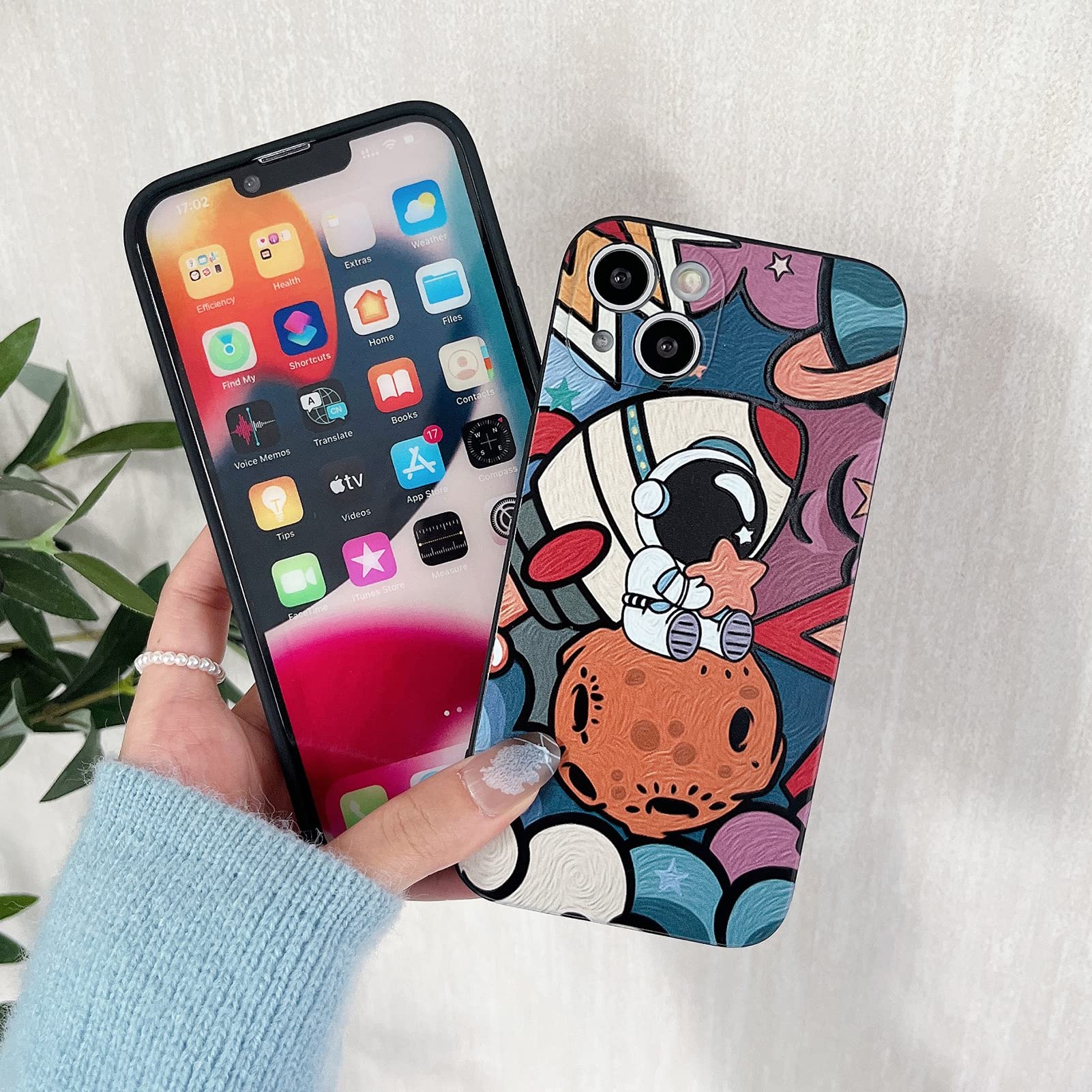 Yonds Queen Compatible With Iphone 13 Cute Case, Cool Cartoon Astronaut Planet Space Painting Design Stylish Soft Tpu Bumper Sho