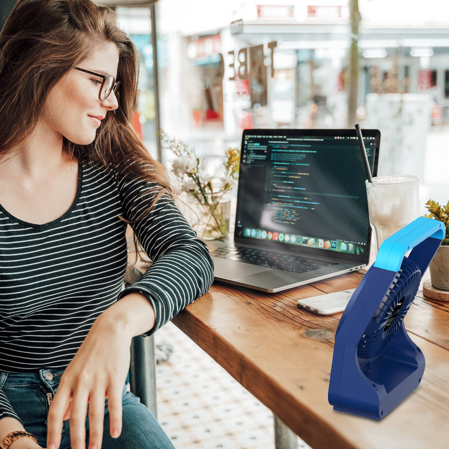 Svinkal Desk Fan, Battery Powered Square Camping Fan, Portable Fan For Home Office, Travel Fan For Sleeping Fits In Suitcase, 20