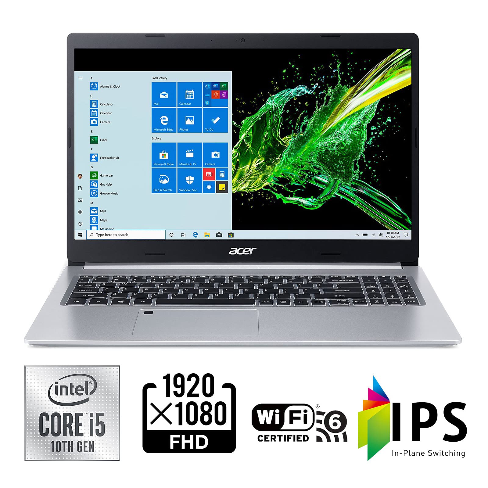 Acer Aspire 5 A515-55-56Vk, 15.6 Full Hd Ips Display, 10Th Gen Intel Core I5-1035G1, 8Gb Ddr4, 256Gb Nvme Ssd, Intel Wireless Wi