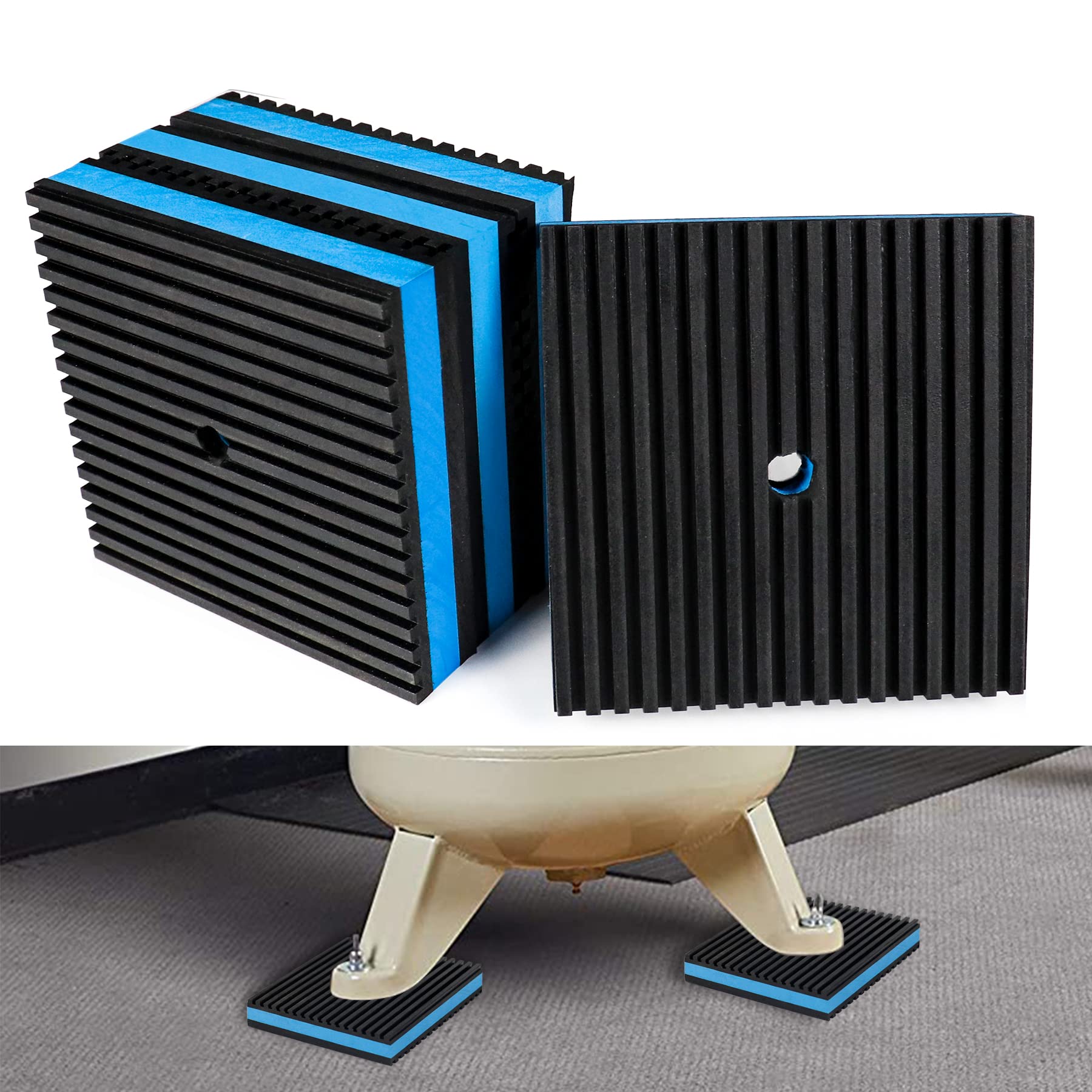 Forestchill Anti Vibration Pads, 4''    4''    7/8'' Heavy Duty Ribbed Rubber Anti Vibration Isolation Pads With Eva Center Laye