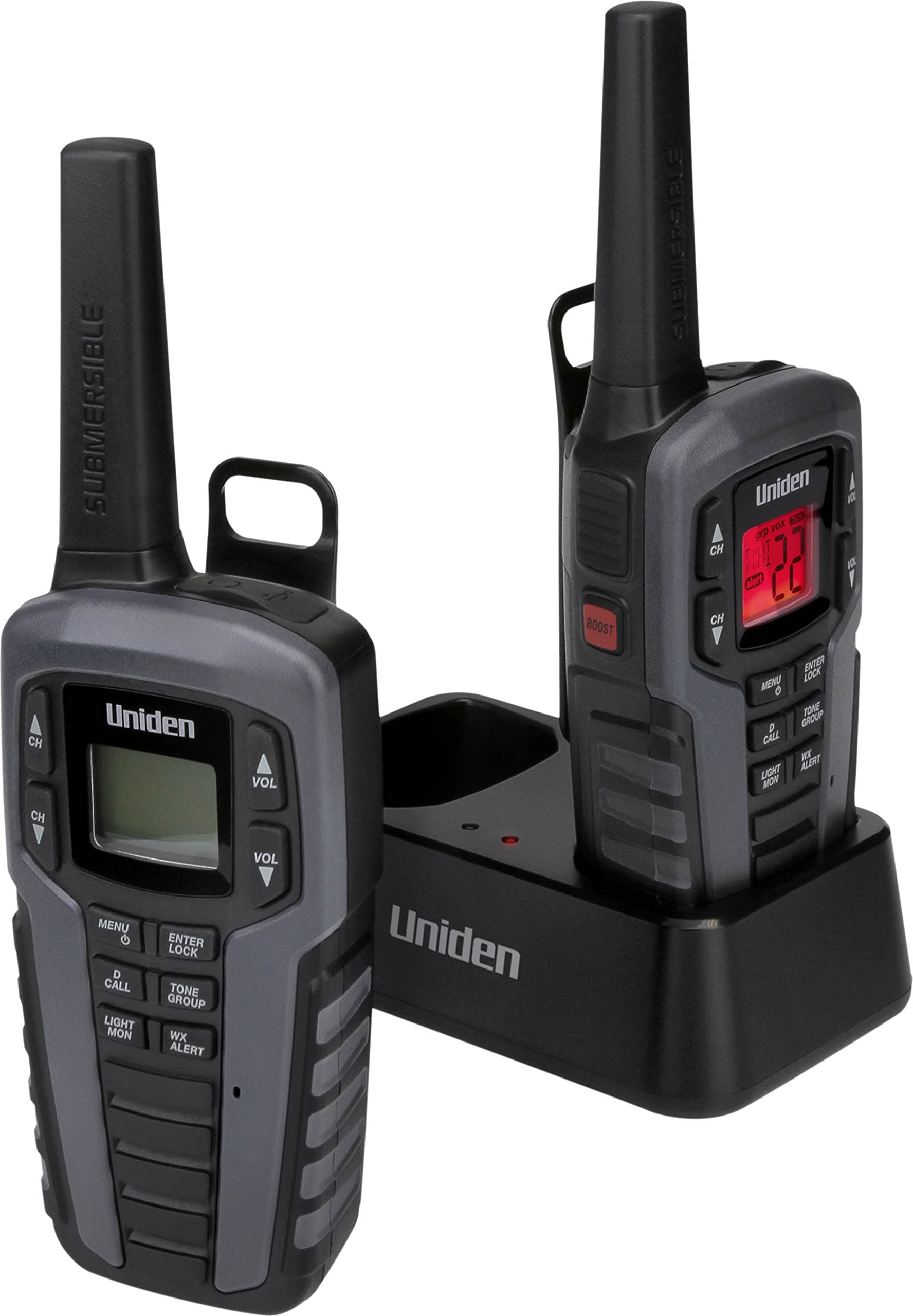 Uniden Sx377-2Ckhs Up To 37 Mile Range Frs Two-Way Radio Walkie Talkies W/ Dual Charging Cradle, Waterproof, Floats, 22 Channels