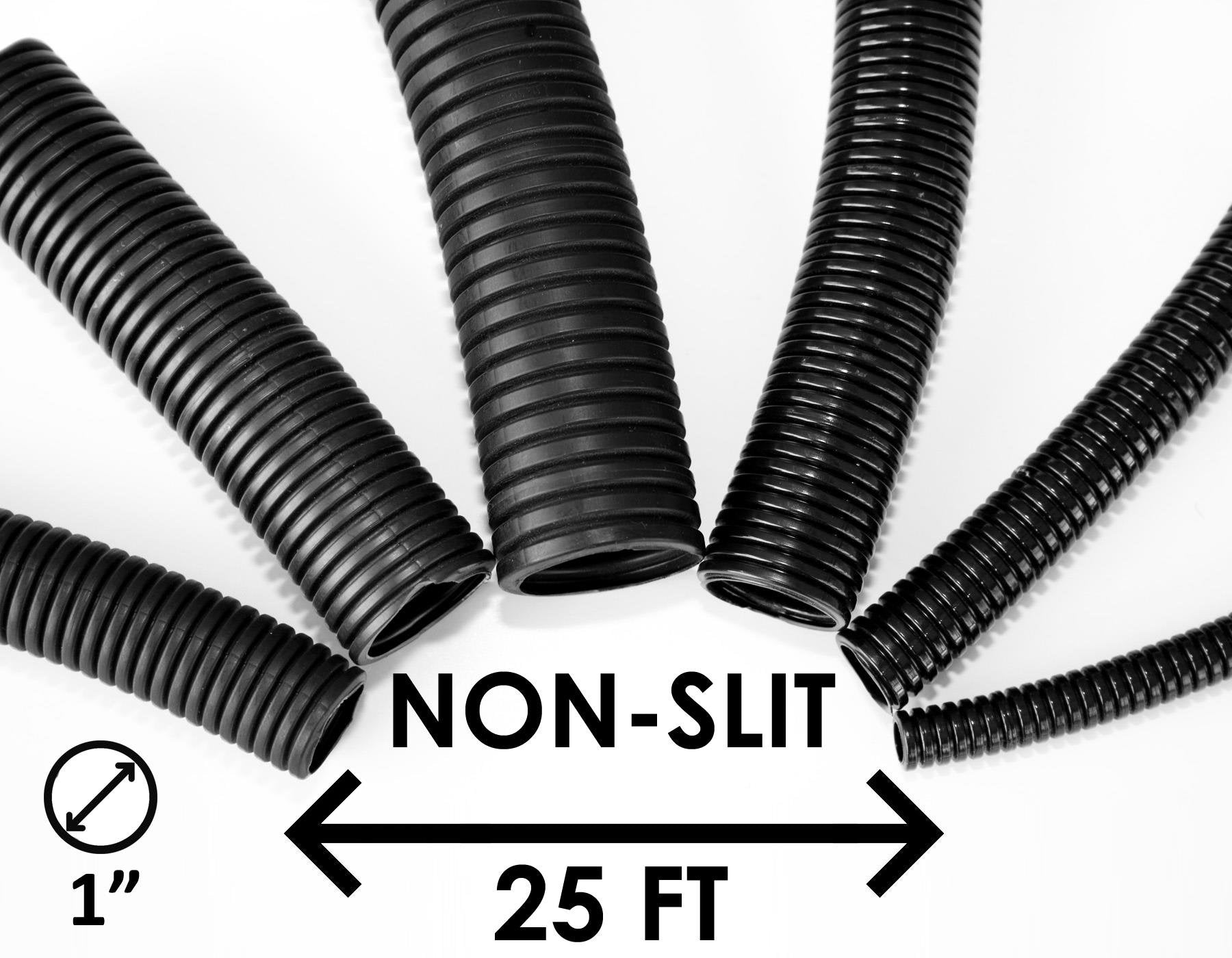 1'' Wire Loom Non Slit Polyethylene Corrugated Flexible Innerduct Conduit   25 Feet   Black