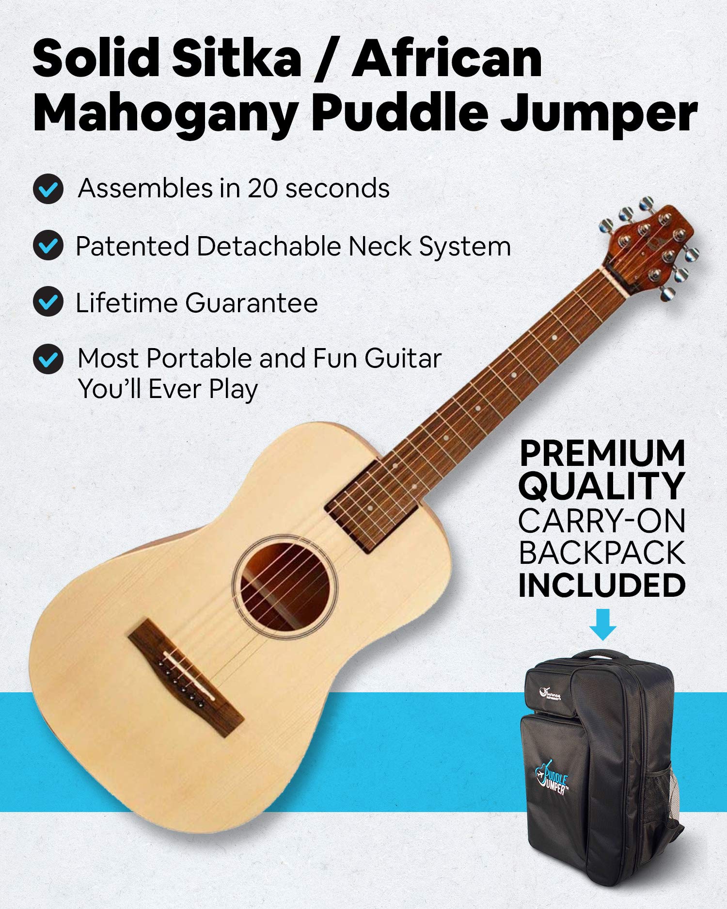 Journey Instruments Solid Sitka Travel Guitar   Pj410N Traveling Acoustic Guitar With Collapsible Patented System   Portable Bac