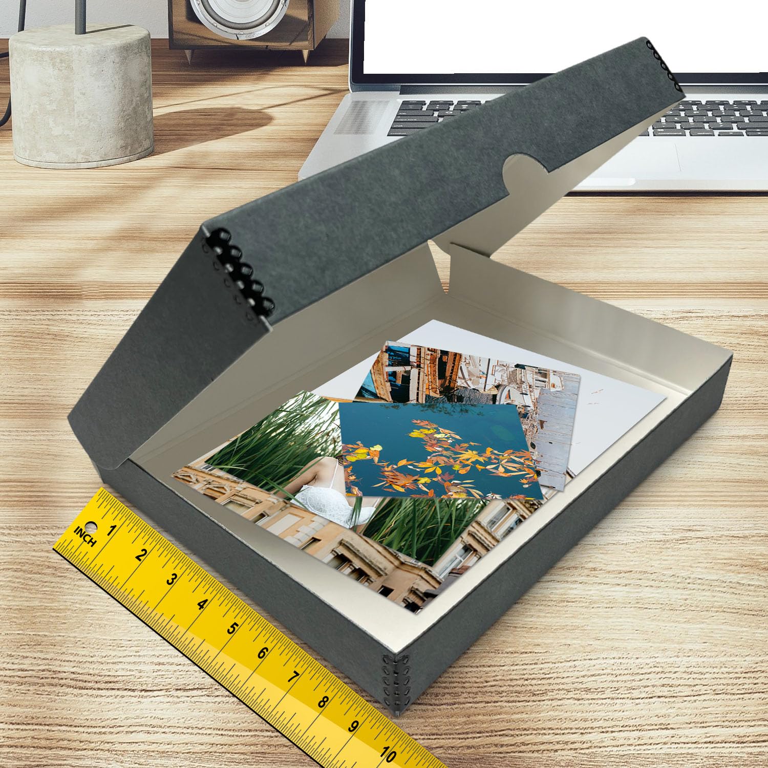 Golden State Art, Archival Folio Storage Box 9X12, Clamshell Design With Metal Edge, Preserve And Store Photos Documents Cards Prints Arts And Crafts Diy, Gray