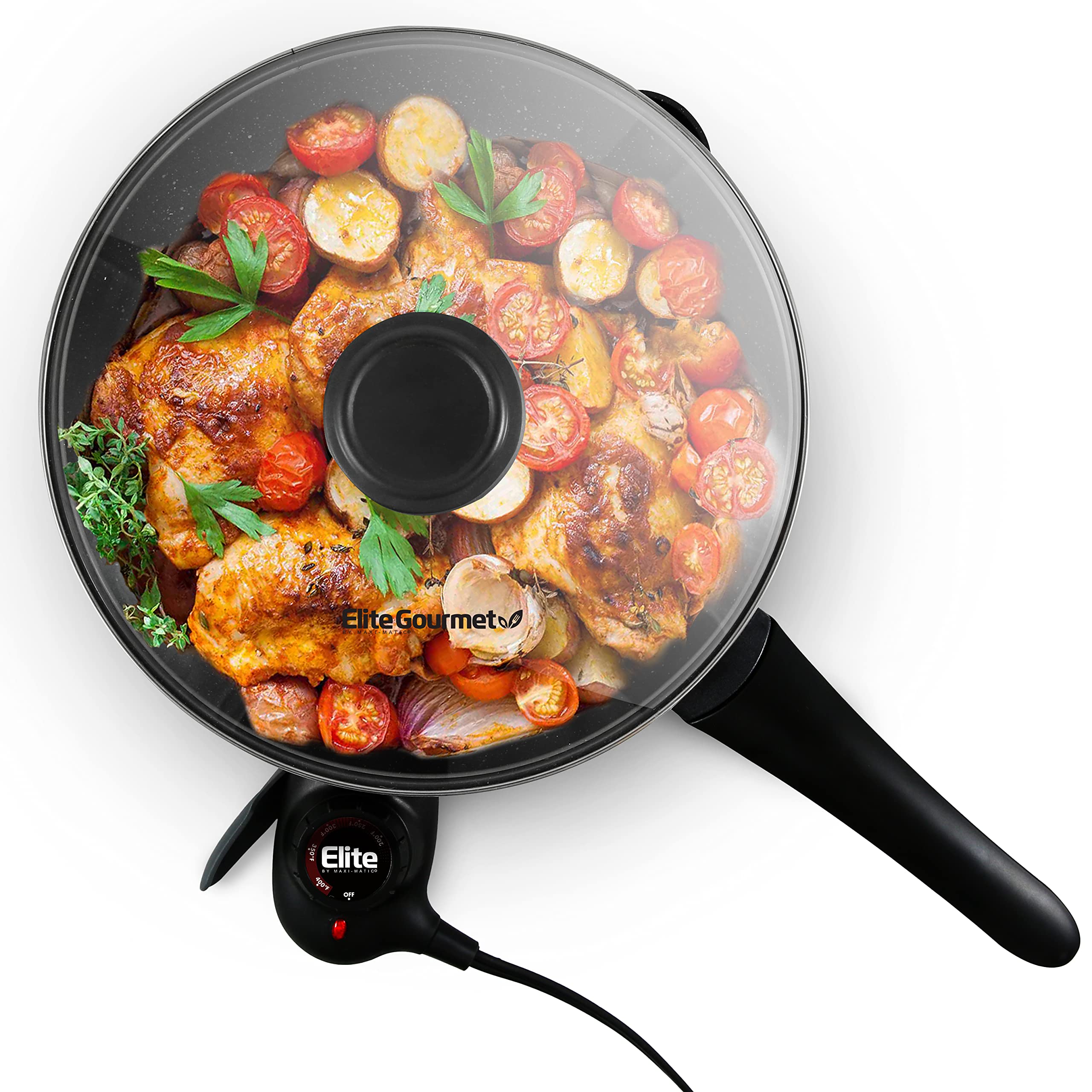 Elite Gourmet Eg6207# Heavy Duty 10.5 Inch Fry Pan, Easy Pour Spout, 1000W 1200W, Dishwasher Safe, Rapid Heat Up, Non Stick Elec