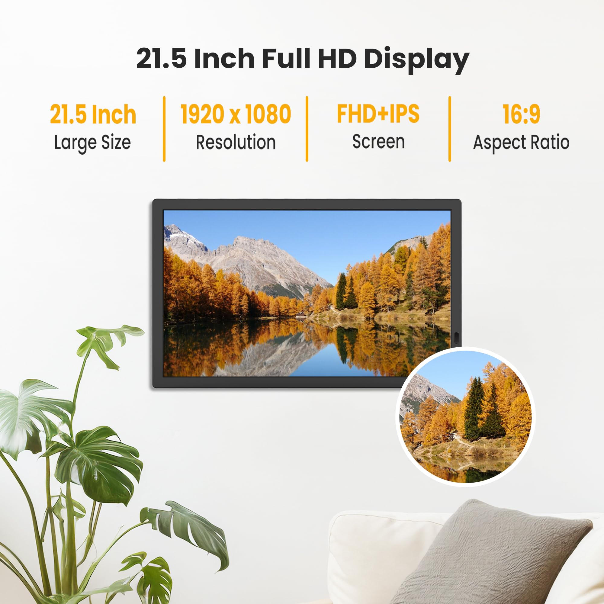 Fangor 21.5'' Large Digital Picture Frame, Wifi Digital Photo Frame 1920X1080 Fhd Ips Display With Remote Control, 32Gb Auto Rot