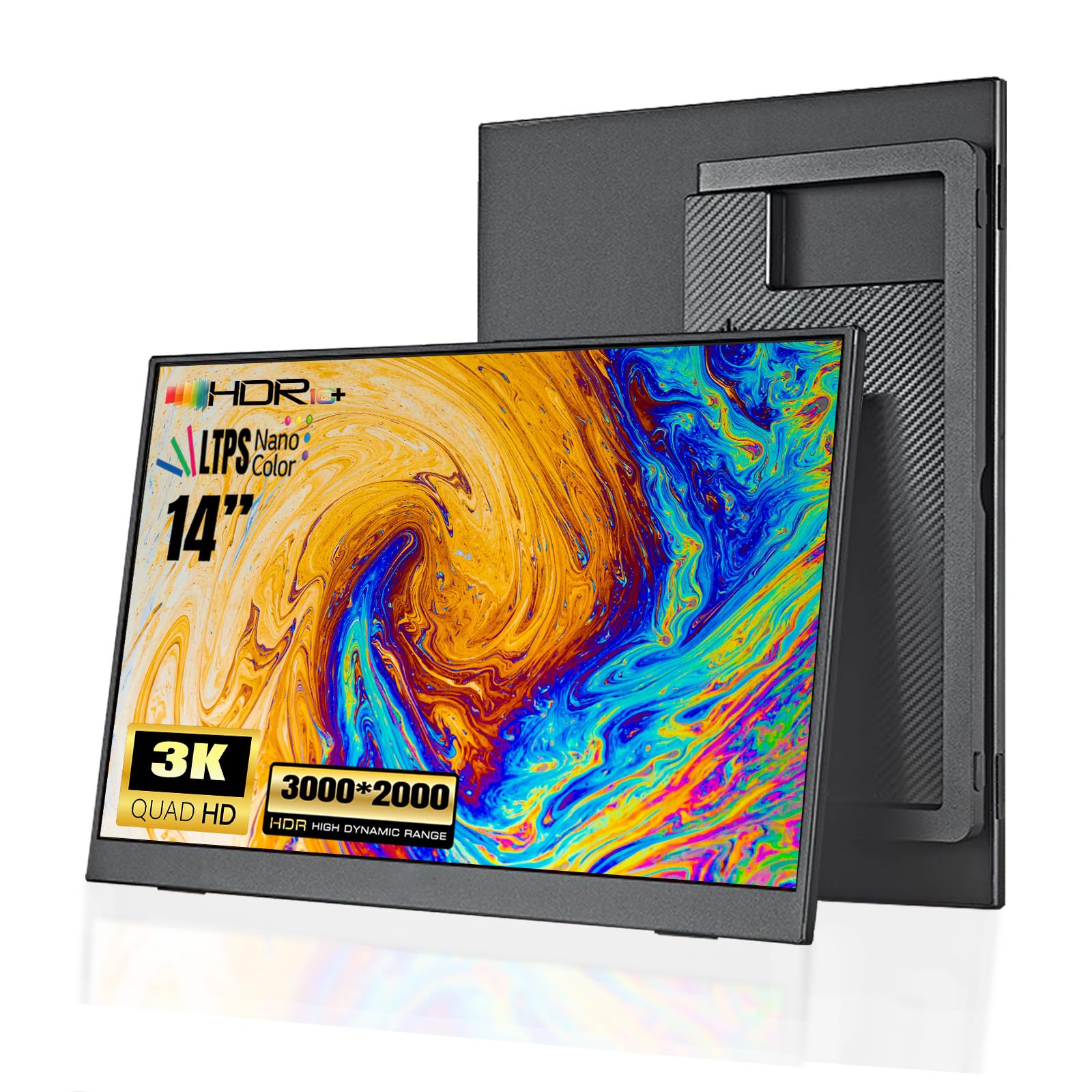 SUPXJTAI 14 Portable Monitor Ultra-Slim 3840 * 2160P LTPS/ 4K HDR,Bracket Laptop Screen Extender, HDMI/Type C Port Second Screen