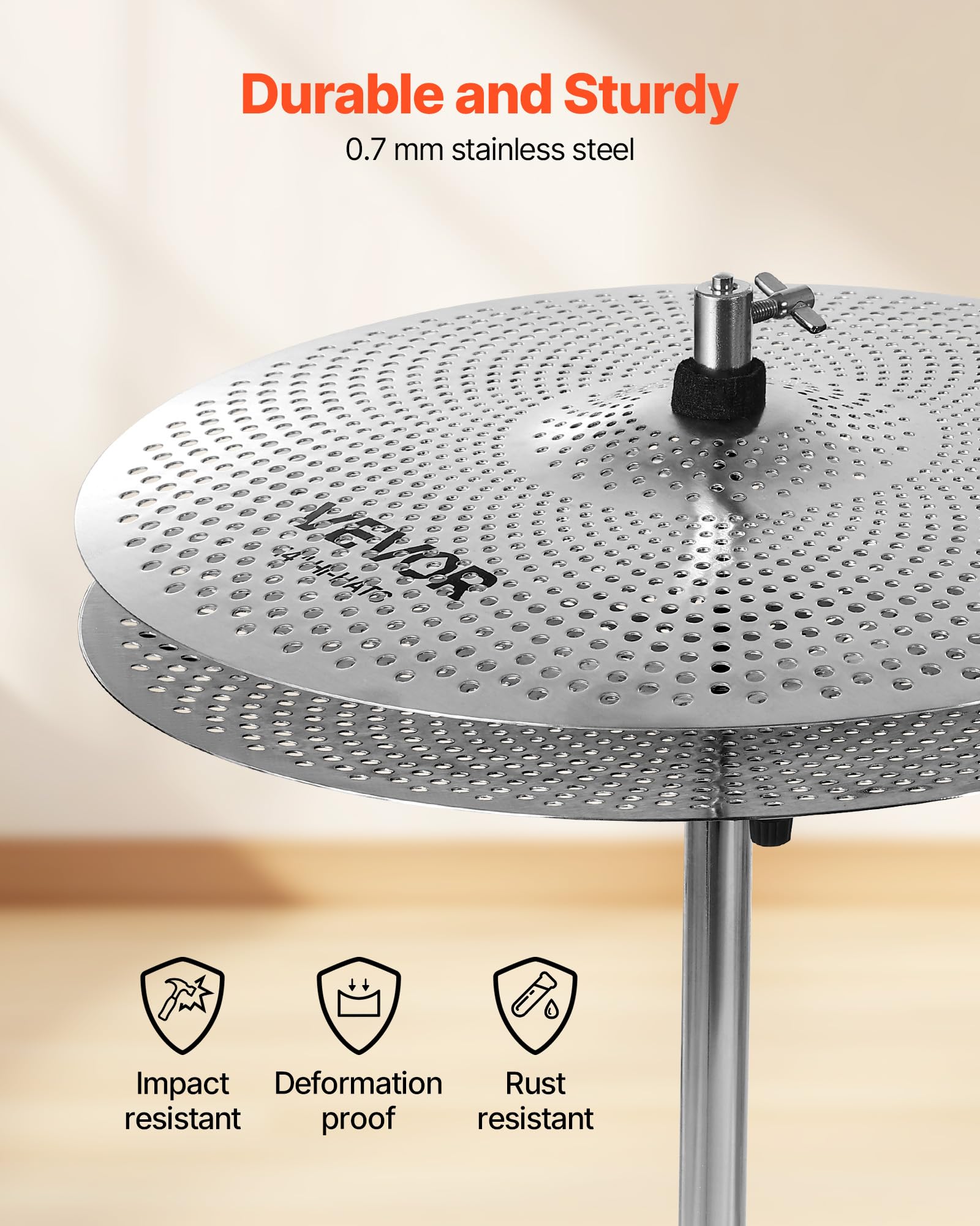 Vevor Low Volume Cymbal Pack, 5Pcs Quiet Cymbals For Drum Set, 14 Hi-Hats, 16 Crash, 18 Crash, 20 Ride, Alloy Drum Cymba